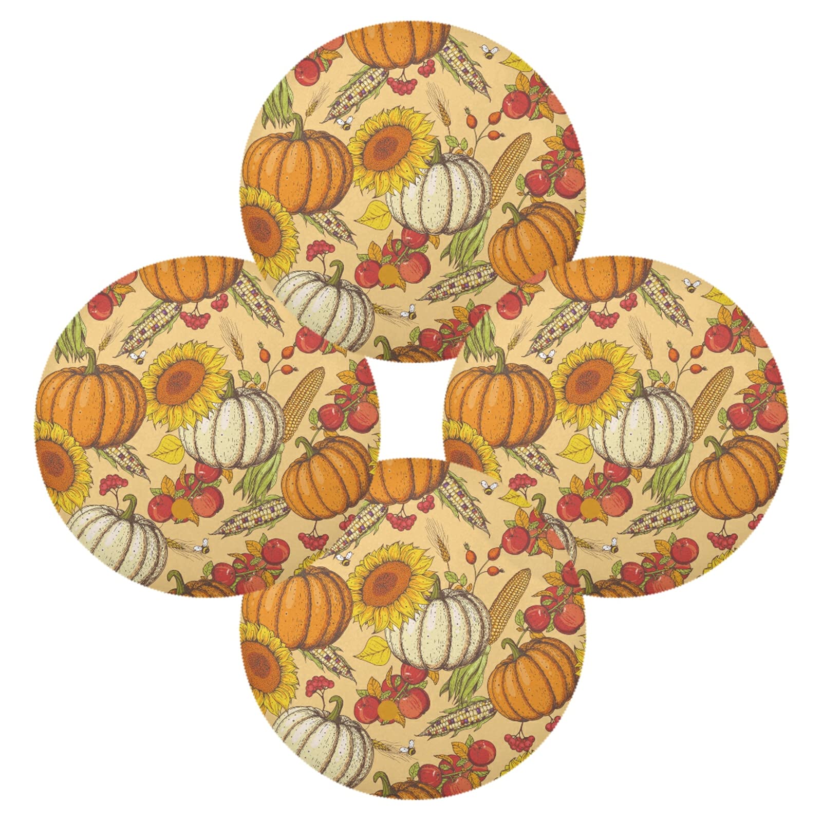 CHIFIGNO 15 Inch Sunflower Pumpkin Round Placemats Set of 4 - Heat Resistant & Non-Slip Table Mats for Kitchen, Dining Table - Perfect for Dinner Parties, BBQs, Indoor & Outdoor Use - Decorative Table Setting for Fall, Thanksgiving & Home Decor