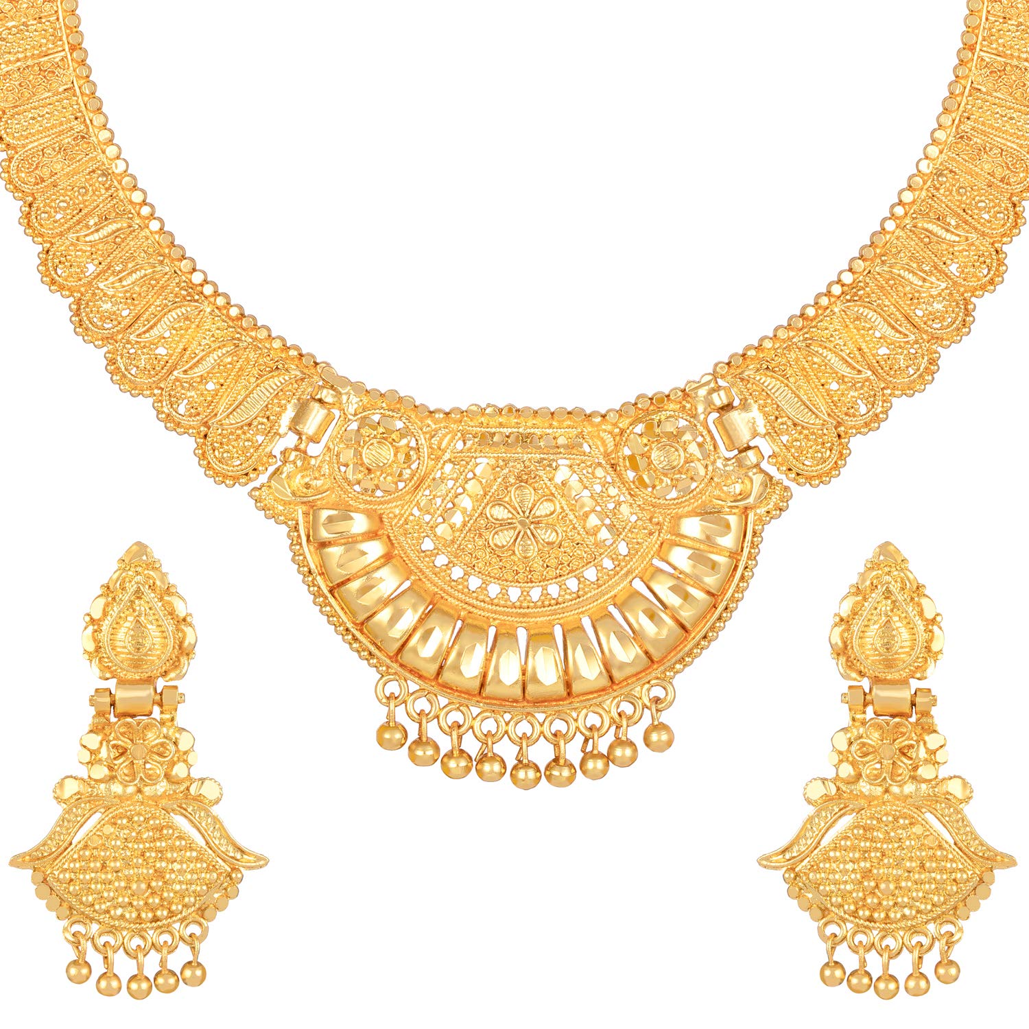 Shining Diva Fashion Latest Gold Plated Choker Necklace Set for Women - Traditional One Gram Gold Plated Jewelry Set - Elegant Party Wear & Wedding Accessories (Golden) (11534s)