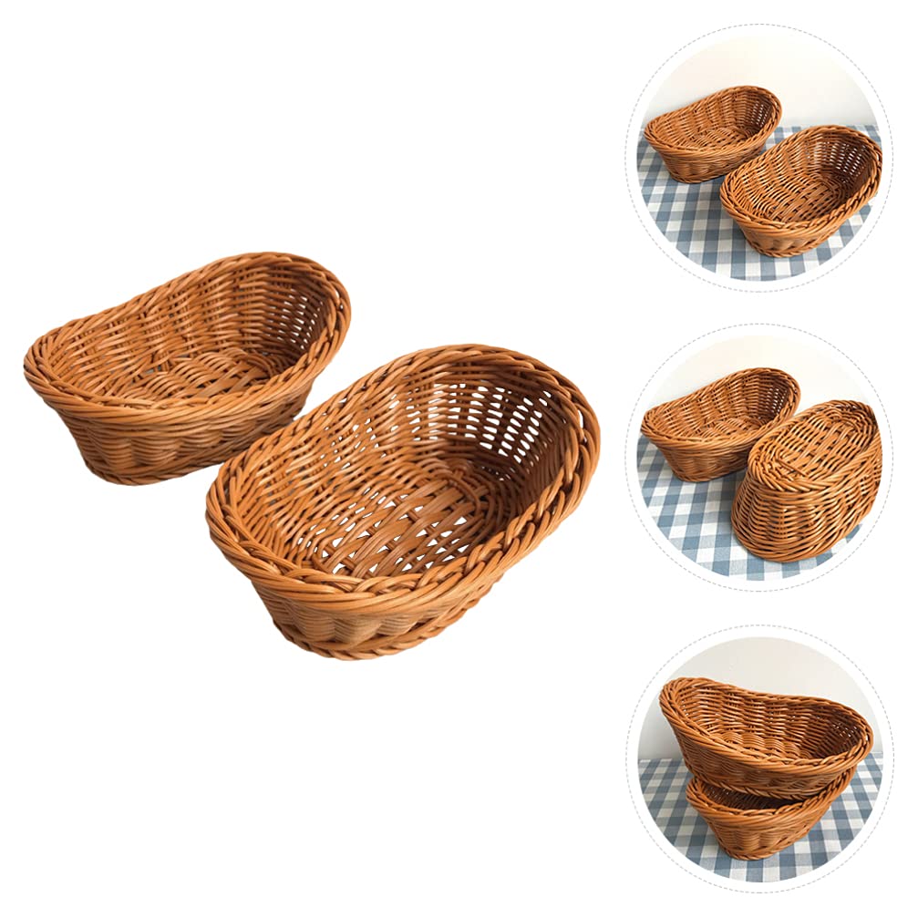 DOITOOL 2-Pack Woven Bread Baskets - Brown Poly Wicker Serving Baskets for Bread, Fruits & Vegetables | Rustic Kitchen & Restaurant Display | Perfect for Home, Dining, Outdoor Picnics & Farmhouse Decor
