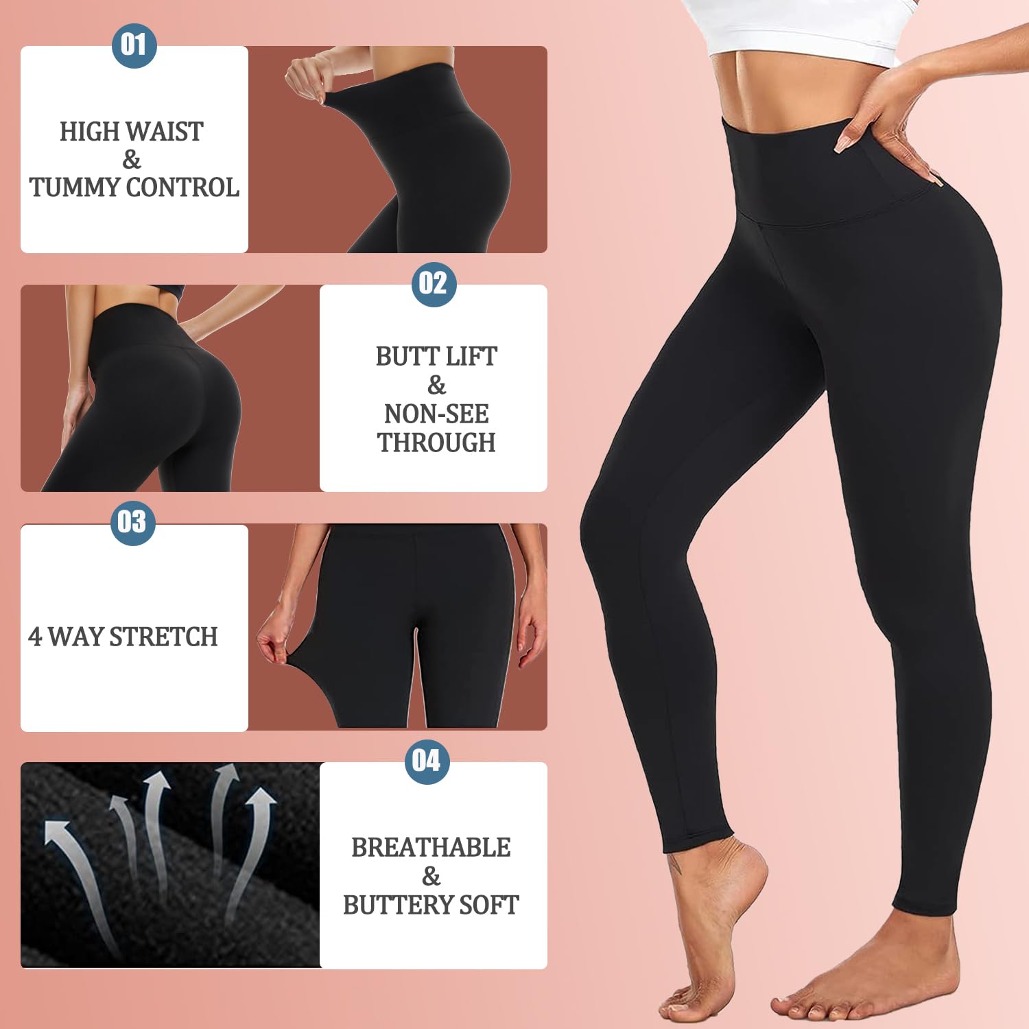 7 Pack High Waisted Leggings for Women - Tummy Control Yoga Pants with Soft Fleece Lining, Workout & Athletic Wear for Gym, Running & Lounge