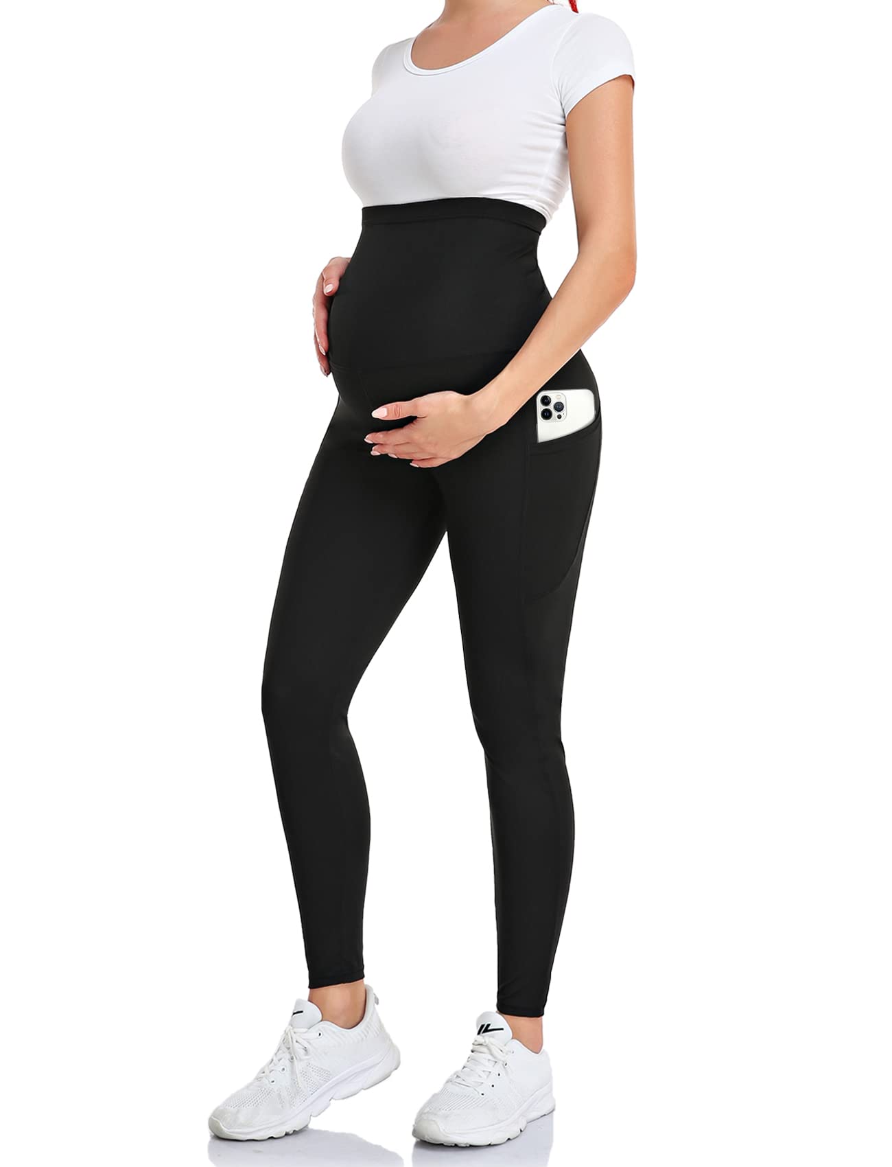 SEASUM Women's Maternity Leggings Over The Belly - Soft Stretchy Pregnancy Yoga Pants with Pockets for Workout & Active Wear (S-XL) - Perfect for Prenatal Exercise, Daily Comfort & Postpartum Recovery