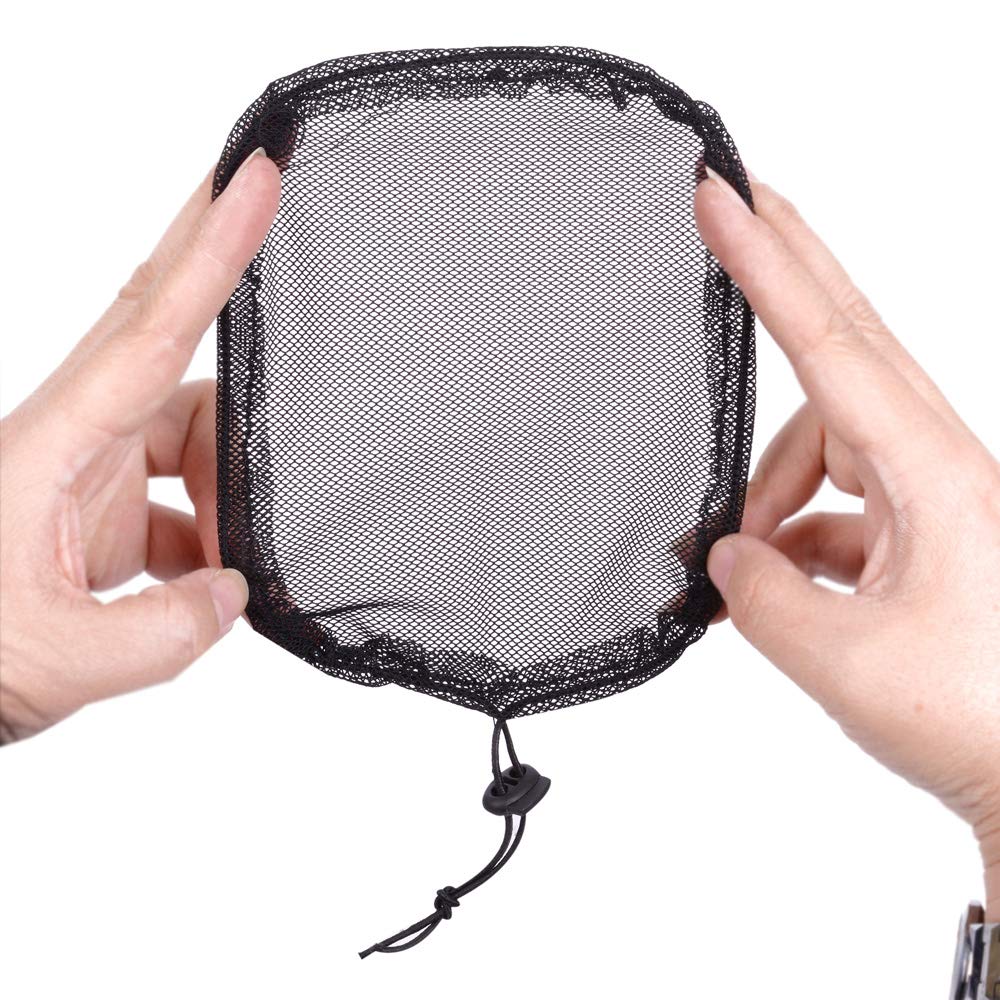 5 Pack Black Hair Net for Braiding - Adjustable Drawstring Ponytail Base, Stretchy Mesh for Afro Hair Extensions & Weaving (Square) - Perfect for Salon Styling & DIY Hair Care