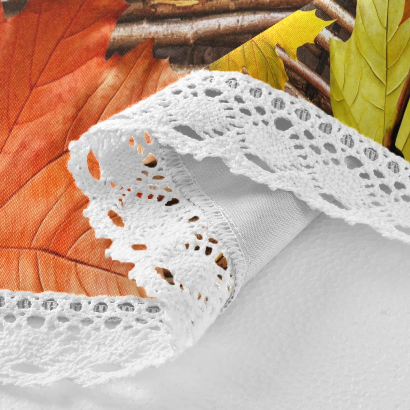 Autumn Red Orange Leaves Outdoor Tablecloth - 60 Inch Round Fall Maple Wood Texture Table Cover with Umbrella Hole & Zipper - Waterproof Patio Dining Cloth for Backyard BBQ, Picnic, Thanksgiving, and Outdoor Parties
