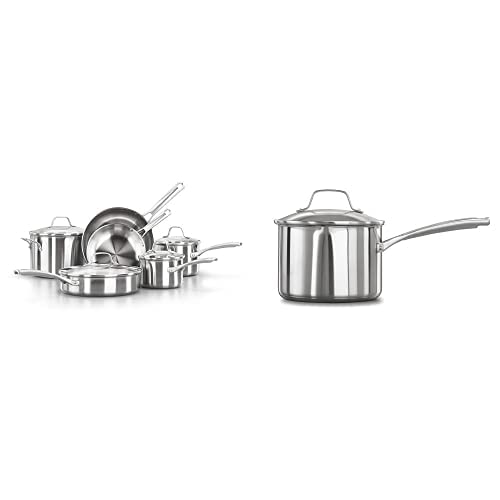Calphalon Classic 10-Piece Stainless Steel Cookware Set - Pots and Pans with Sauce Pan (3.5-Quart) for Professional Cooking & Home Kitchen Use