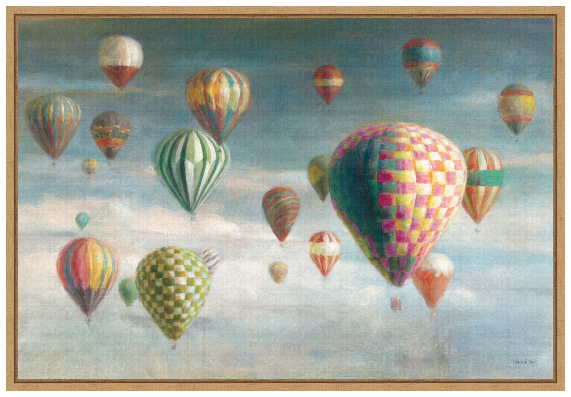Amanti Art Framed Canvas Wall Art - 16x23 Hot Air Balloons with Pink Crop by Danhui Nai | Transportation Artwork, Modern Home Decor | Perfect for Living Room & Bedroom | Ready-to-Hang Wall Painting for Office & Nursery Decor