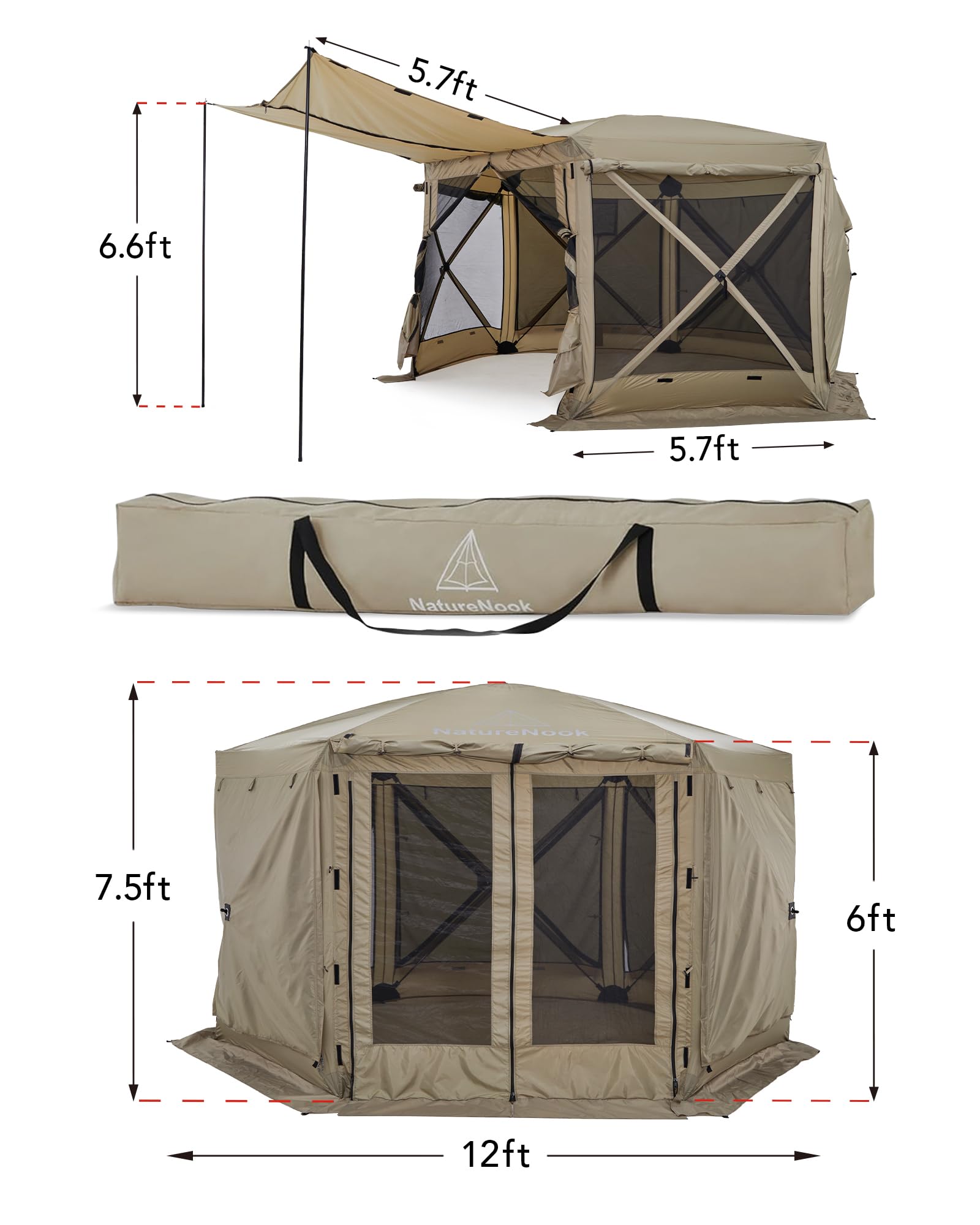 12x12 FT Pop Up Gazebo Tent with Awnings & Sidewalls - Portable Outdoor Canopy Shelter for Camping, Patio, Backyard - Waterproof 6-Sided Screen Tent for 8 Person Family Gatherings, Picnics & Outdoor Events