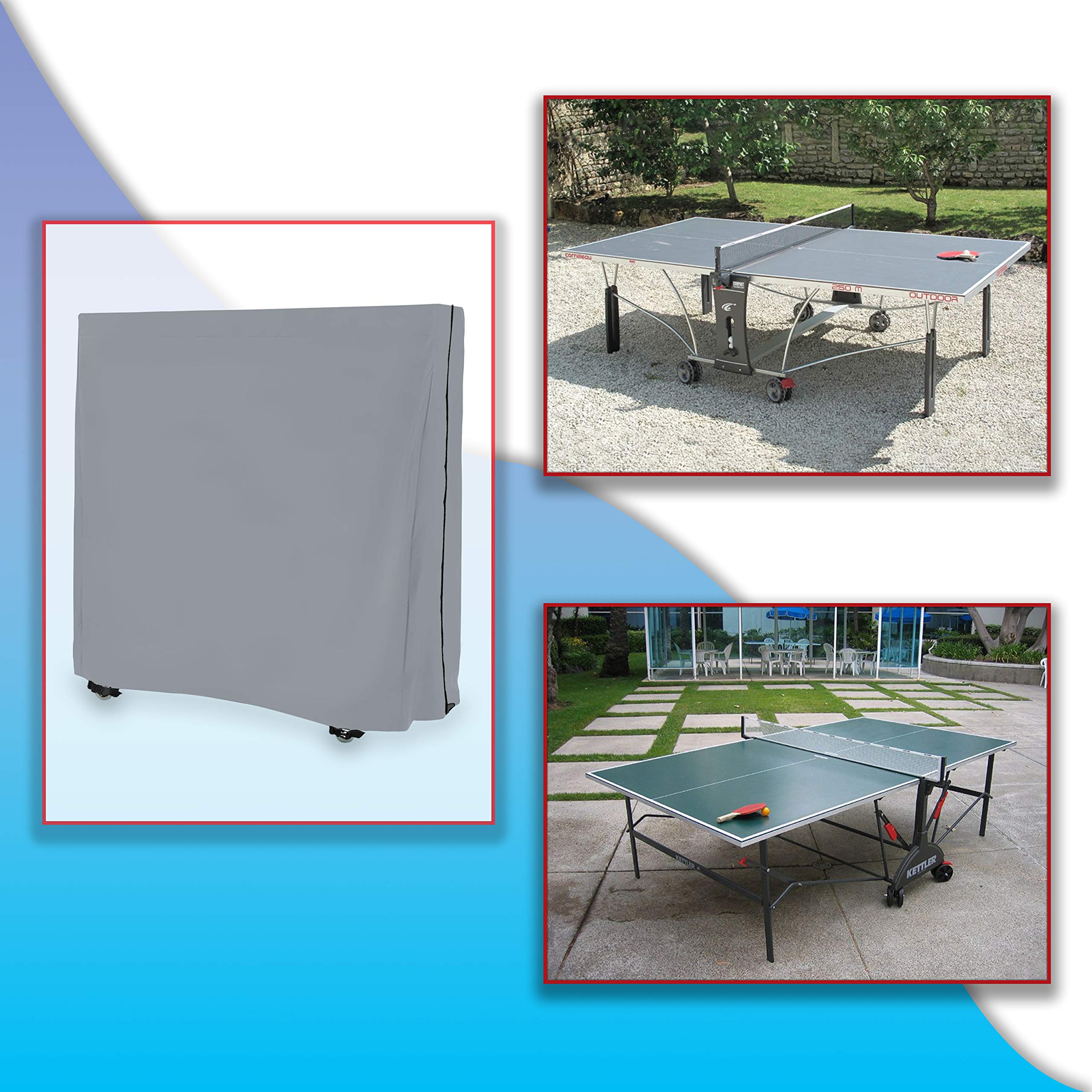 Premium Waterproof & UV Resistant Ping Pong Table Cover - Heavy Duty 18oz PVC Fabric with Air Pockets & Drawstring for Indoor/Outdoor Table Tennis Protection (Gray) - Perfect for Backyard, Garage, or Club Use