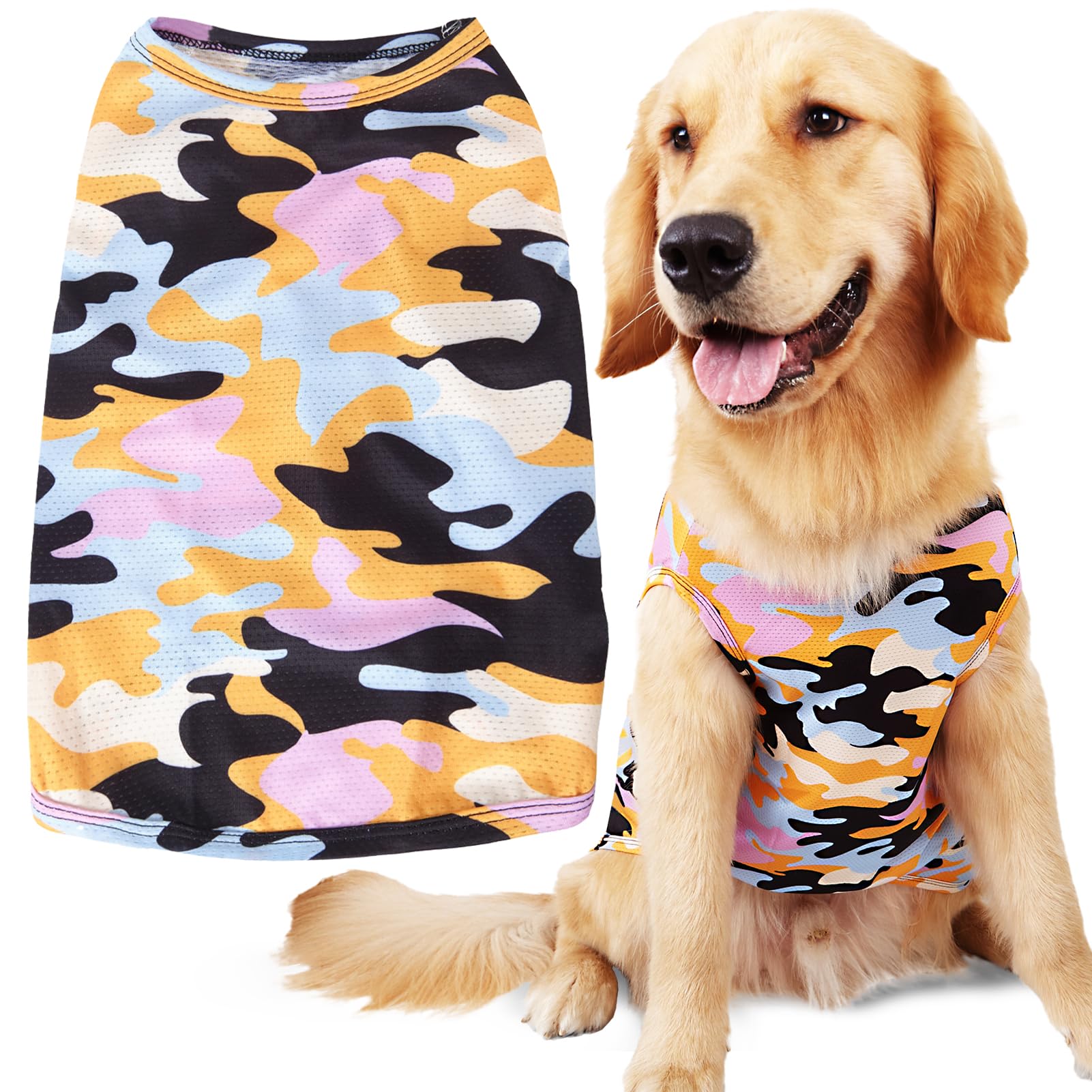 Cooling Dog Shirts for Small Dogs (6-10 lbs) - 2 Pcs Camo UV-Resistant for Summer Walks