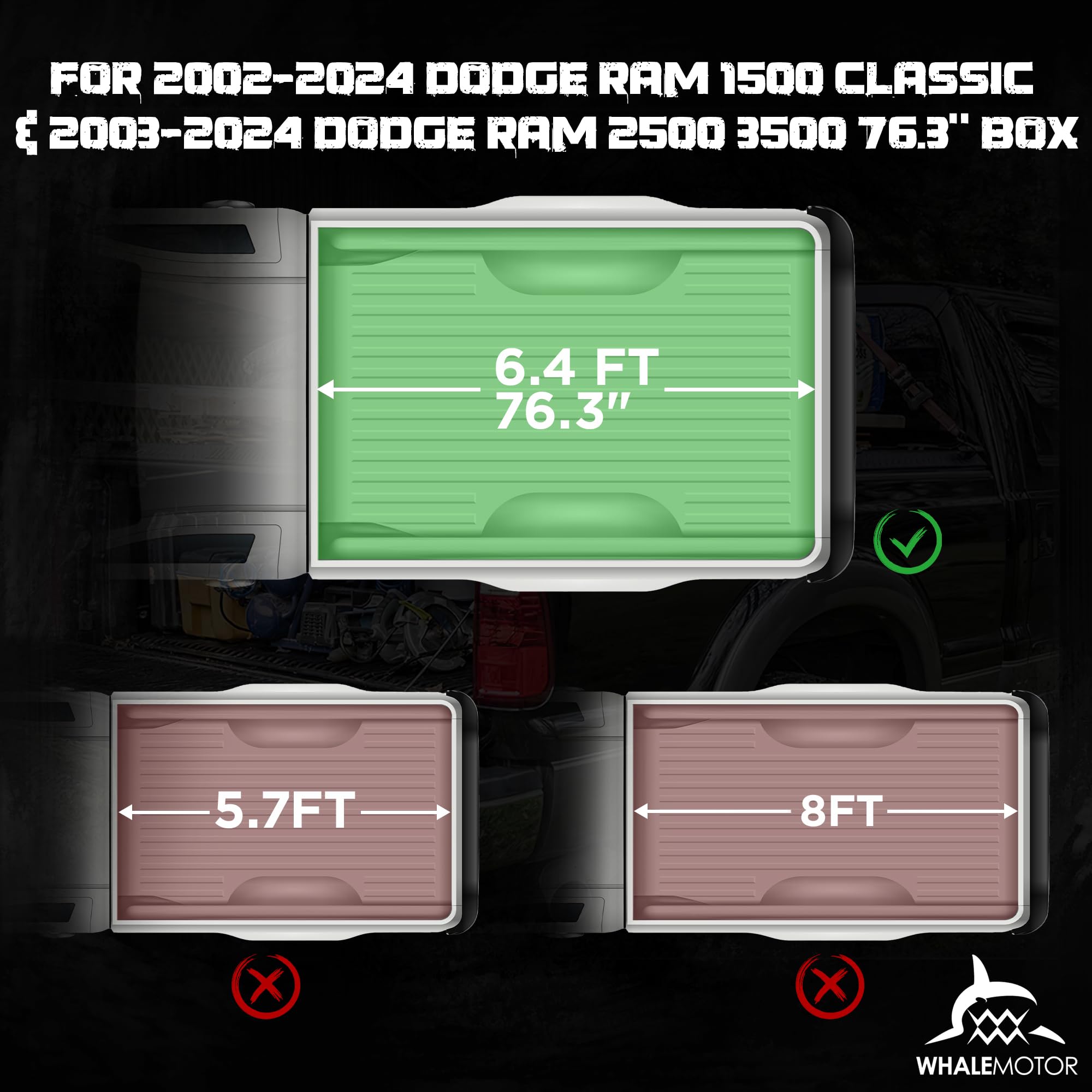 Dodge Ram 1500/2500/3500 Truck Bed Tonneau Cover - Soft Roll Up Style for 6.4 ft Standard Box (2002-2024 Models, Excludes 2019-2024 1500 New Body & Rambox) | Weatherproof Protection for Cargo & Outdoor Gear