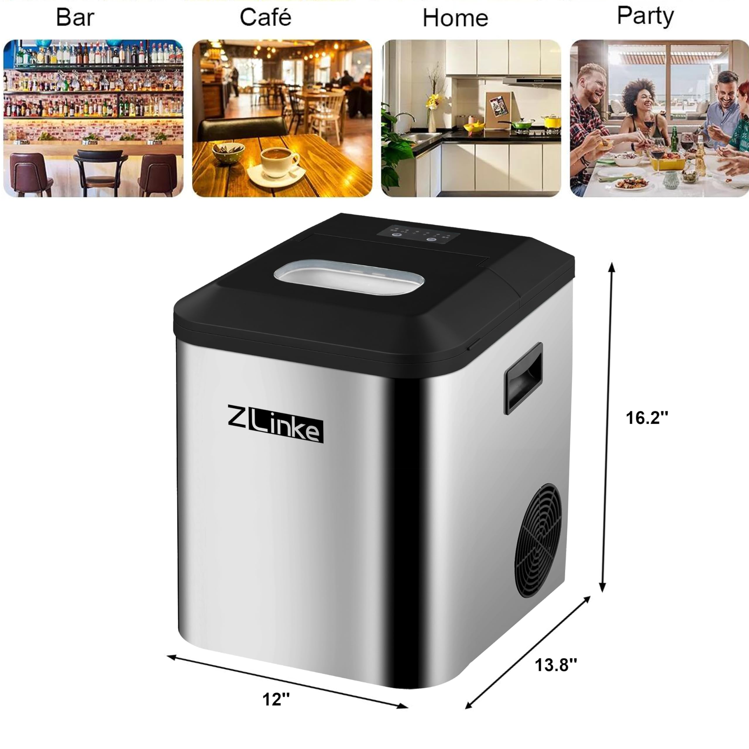 Portable Countertop Ice Maker Machine - 44Lbs/24H, Self-Cleaning, Makes 24 Ice Cubes in 15 Mins - Compact Ice Maker with Scoop & Basket for Home, Kitchen, Office, Bar, RV & Outdoor Parties