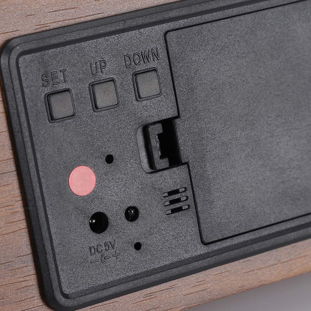 **Wooden LED Alarm Clock with Digital Display - Temperature Sensor, Bedroom & Office Desk Clock for Home, Travel, and Gifts**