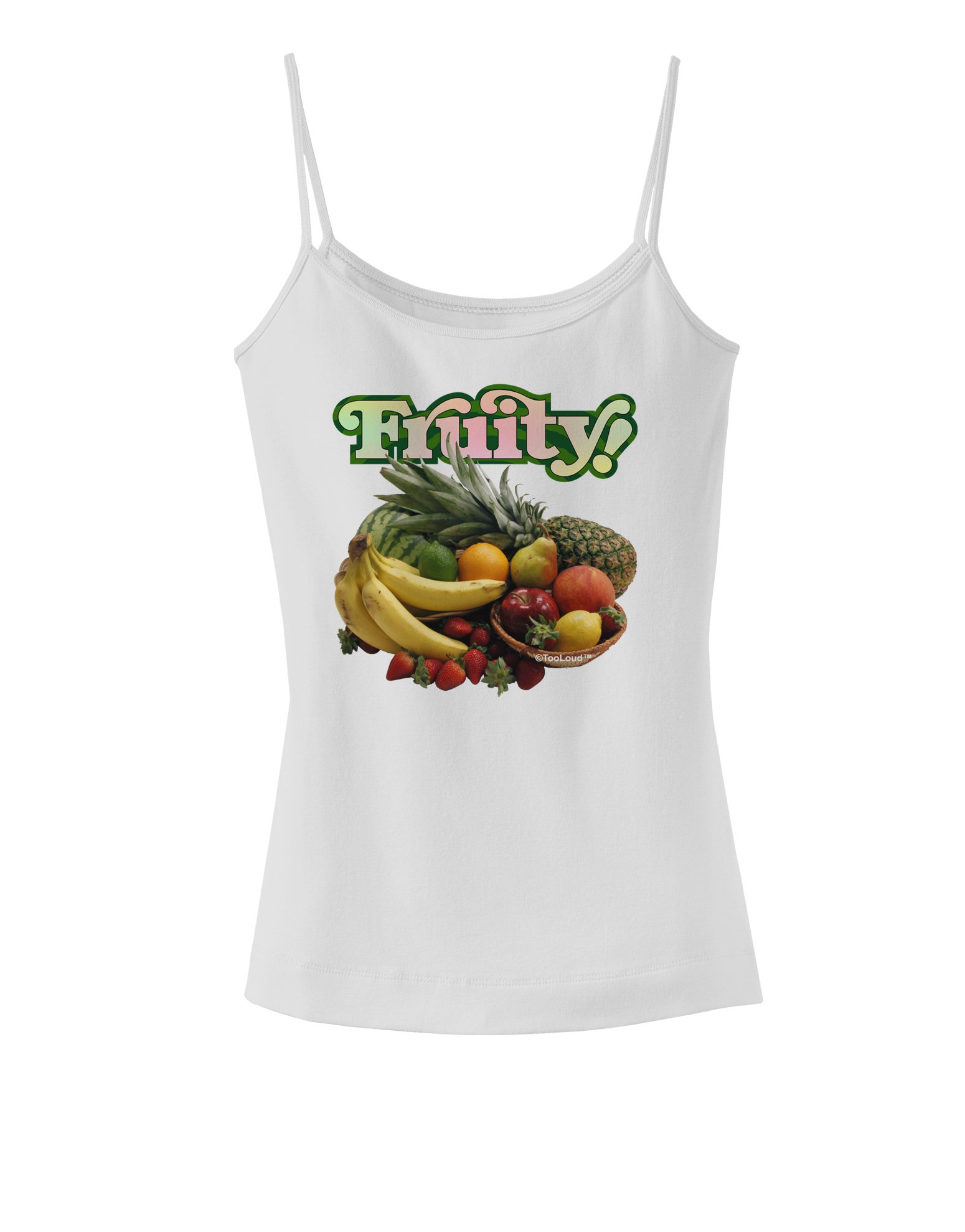 TooLoud Fruity Fruit Basket Spaghetti Strap Tank Top - Women's Cute Summer Casual Sleeveless Shirt for Beach, Music Festivals & Streetwear
