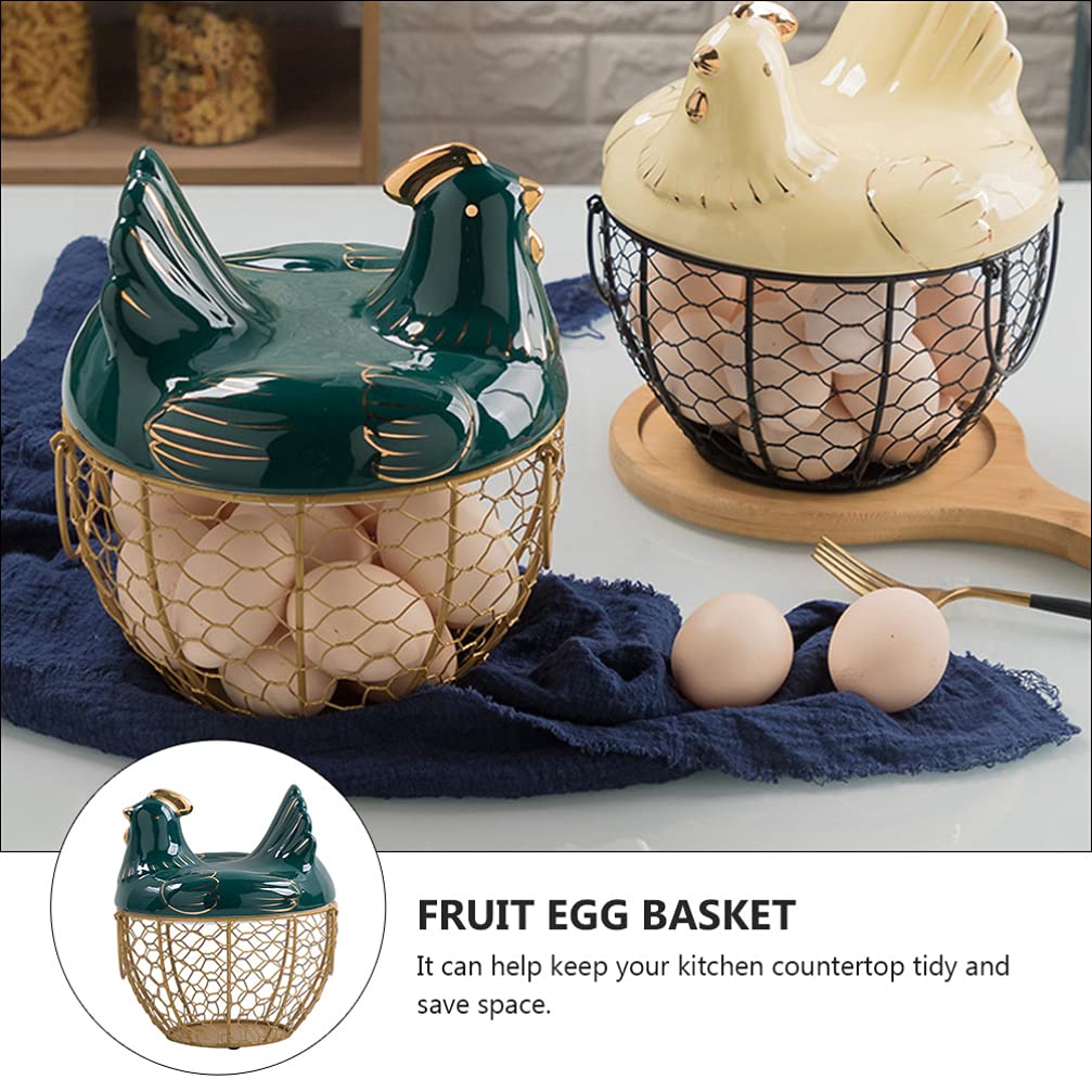 1pc Decorative Iron Art Egg Basket - Handheld Kitchen Egg Holder & Fruit Storage Basket for Farmhouse, Easter Decor, and Rustic Kitchen Organization