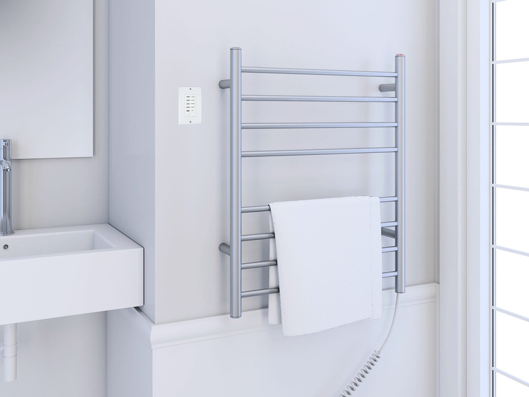 Premium Dual 8 Bar Hardwired & Plug-in Towel Warmer - Brushed Stainless Steel with Wall Timer - Perfect for Bathrooms, Spas & Luxury Home Heating