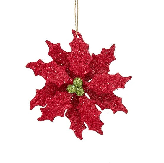 4.6 Inch Glittered Holly Leaf Christmas Ornament - Festive Holiday Decor for Tree, Wreath, and Home Decorations