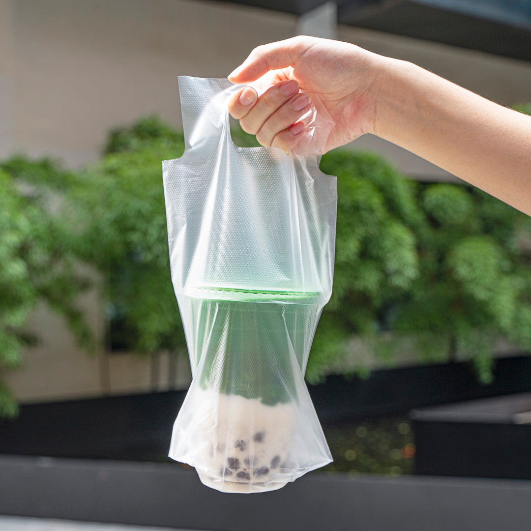 Clear Plastic Drink Carrier Bag - Holds 1 Cup (6.25