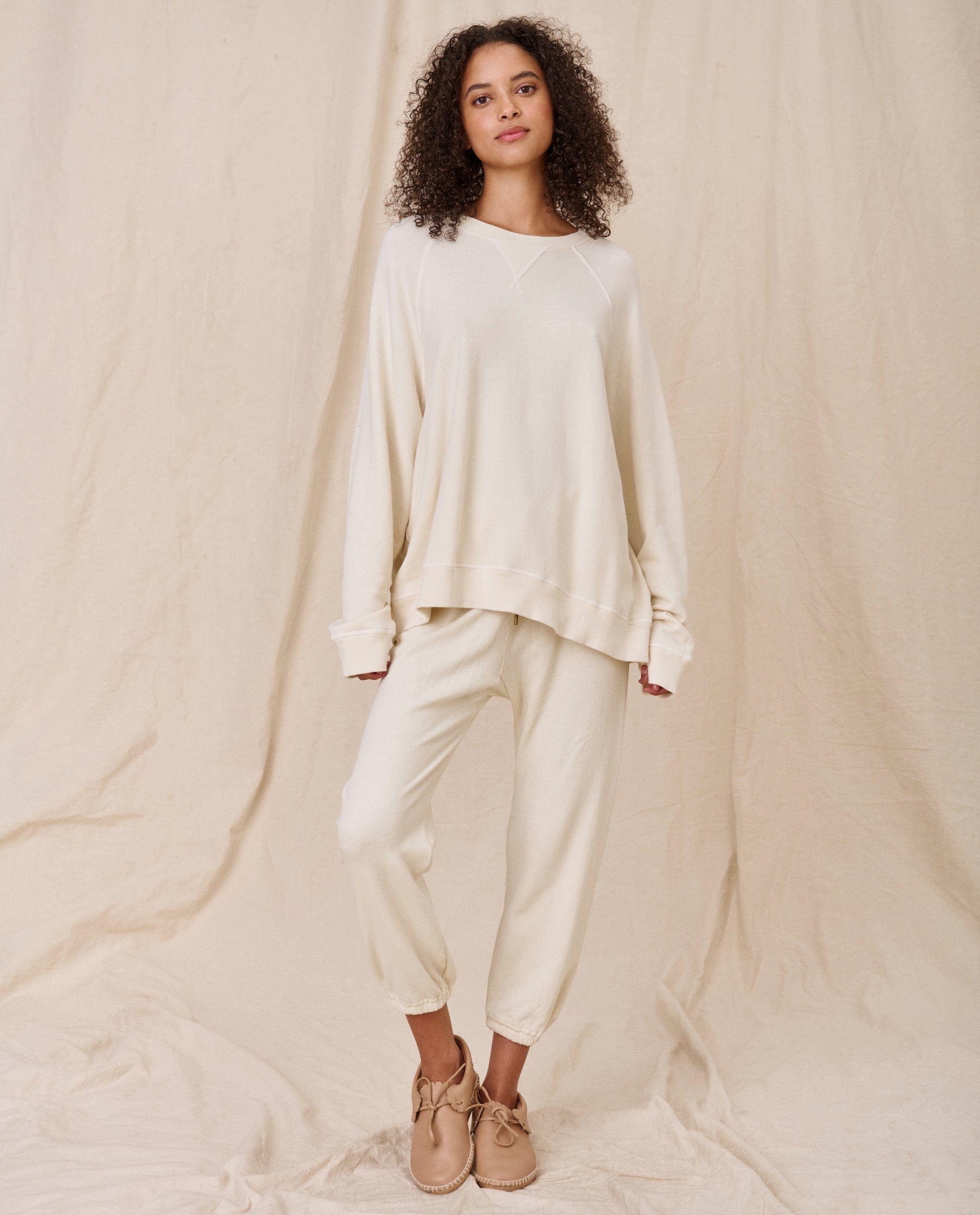 The Slouch Sweatshirt - Soft Washed White Cotton Oversized Pullover for Women | Cozy Loungewear & Casual Outfit Essential