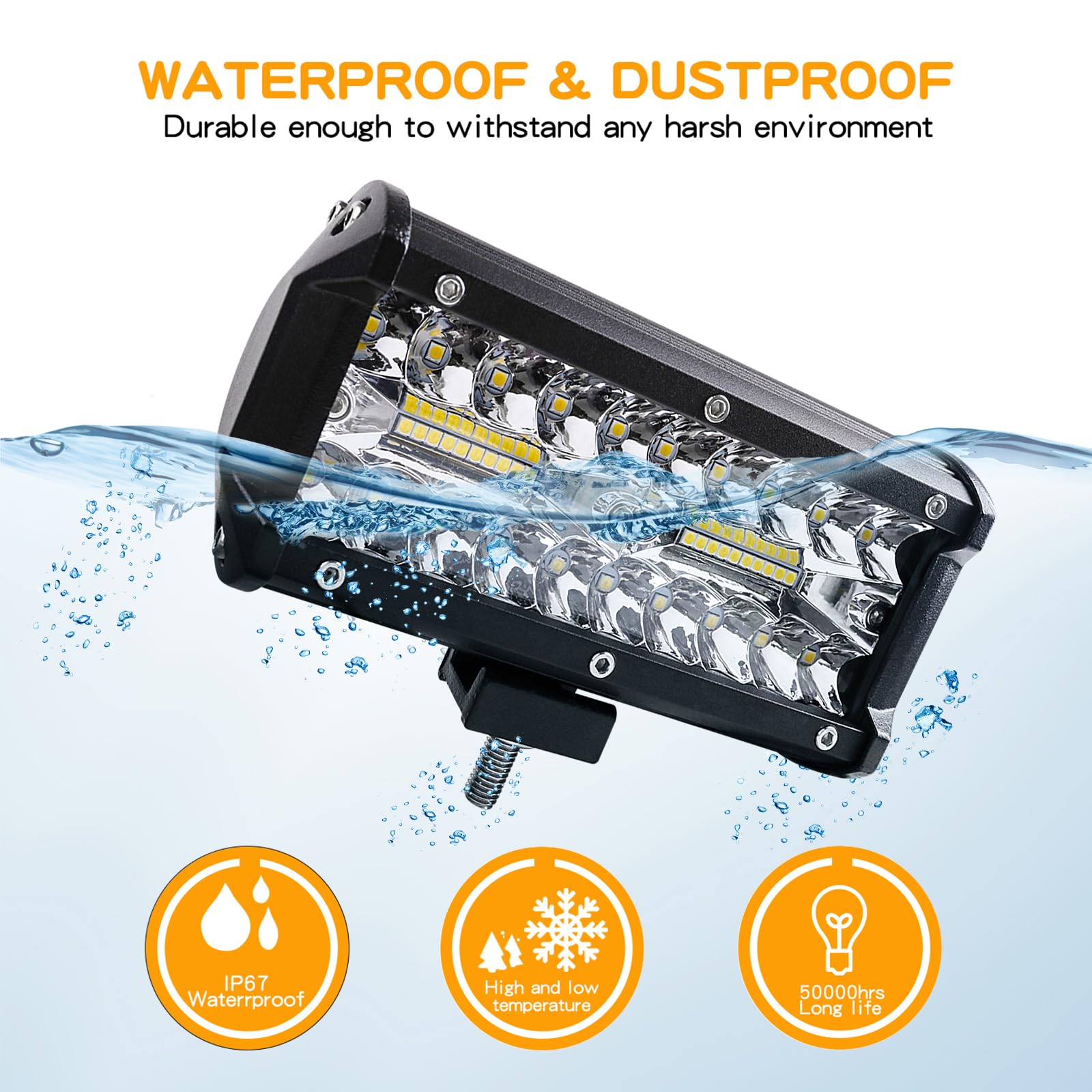 Zmoon 7Inch 2PCS 240W 24000LM LED Light Bar - Spot & Flood Combo Beam Off-Road Fog Driving Lights - Waterproof Die-Cast Aluminum Alloy for Jeep, Truck, ATV, UTV, Boat - Perfect for Night Off-Roading, Camping & Emergency Lighting