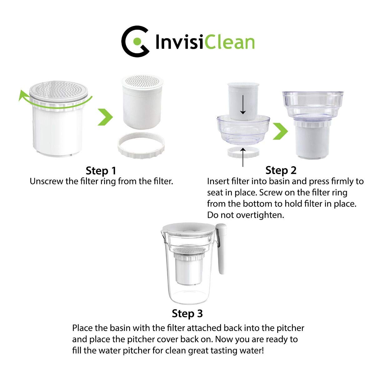 InvisiClean Water Pitcher Replacement Filters (2-Pack) - Premium Carbon Filter for Clean Drinking Water - Perfect for Home, Office, and Travel Use