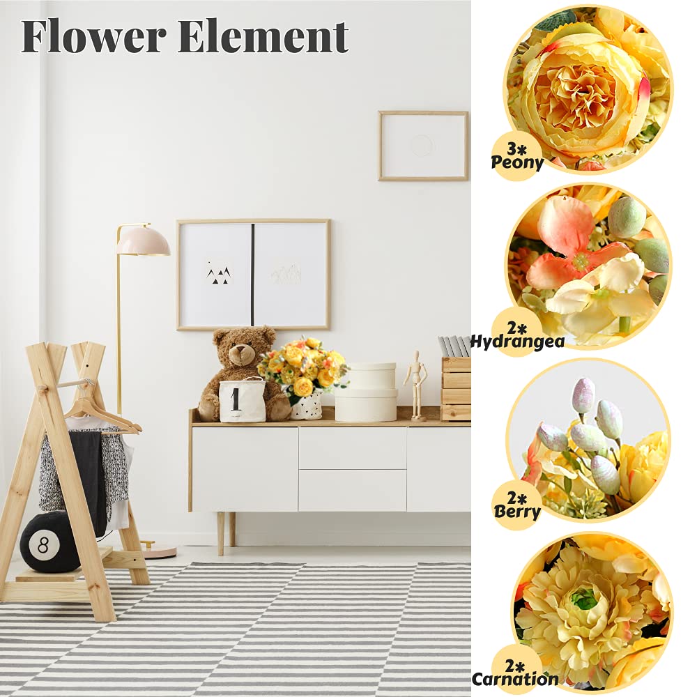 2Pcs Yellow Artificial Peony Silk Hydrangea Flowers - Realistic Fake Peonies Bouquet for Wedding Centerpieces, Home Decor, Party Arrangements - Perfect for Table Decor, Vase Displays & Event Styling