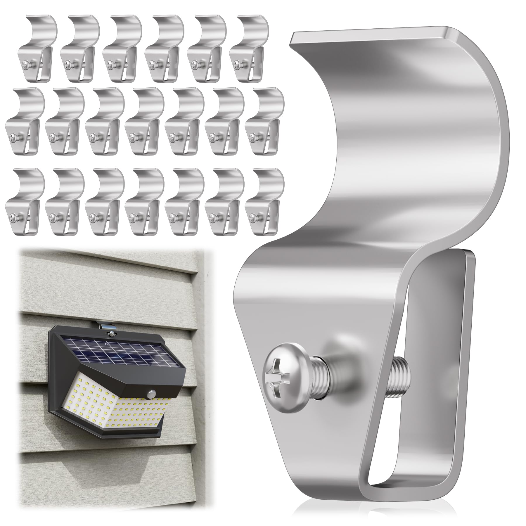 20 Pack Vinyl Siding Hooks for Solar Outdoor Lights - Heavy Duty Clips for Hanging Motion Sensor Solar Security Lights, Wall Mounted Solar Powered Lights - Perfect for Patio, Garden, Deck, and Pathway Lighting