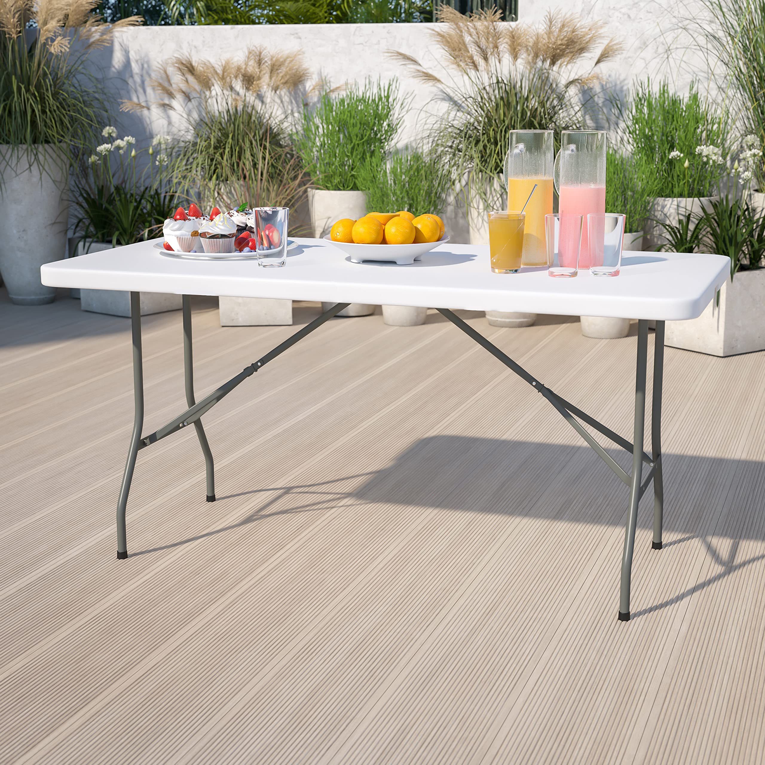 Flash Furniture Kathryn 5-Foot Granite White Plastic Folding Table - Heavy Duty Portable Table for Parties, Events, and Outdoor Use