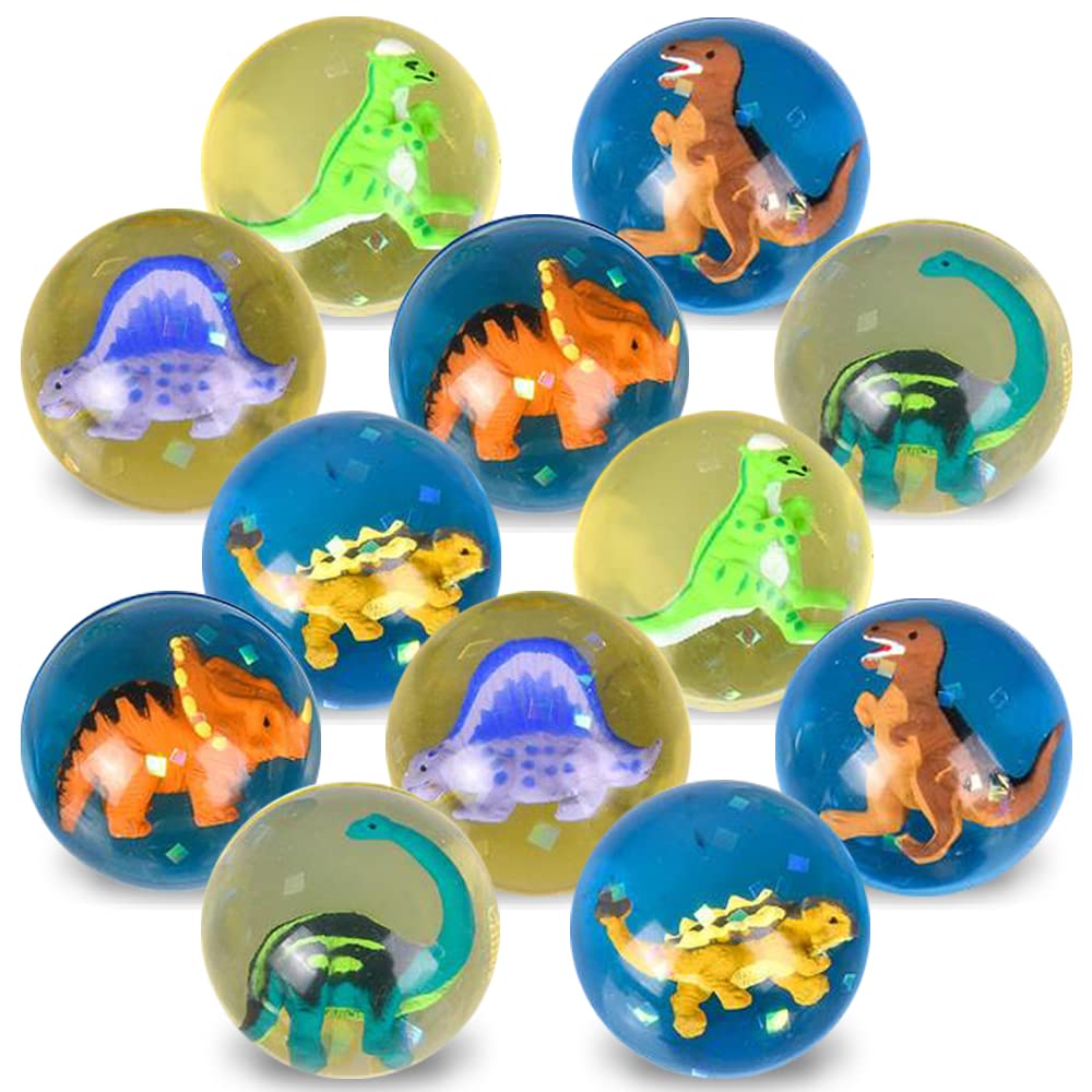ArtCreativity 12-Pack High Bounce Balls with 3D Dinosaur Inside - Fun Outdoor Toys for Kids, Dinosaur Party Favors & Pinata Fillers - Encourages Active Play for Boys & Girls - Perfect for Birthday Parties, School Events & Backyard Games