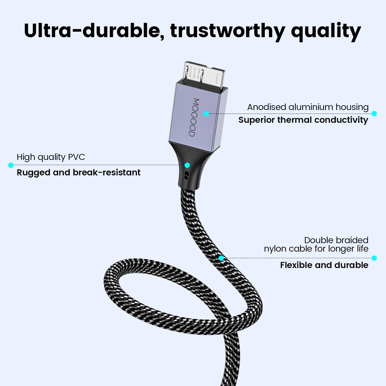 MOGOOD USB C to Micro USB 3.0 Cable (3.3ft) - High Speed Data Transfer & Charging Cable for External Hard Drives, Cameras - Compatible with Seagate, WD, Toshiba - Perfect for Backup, File Transfer & Portable Storage Solutions