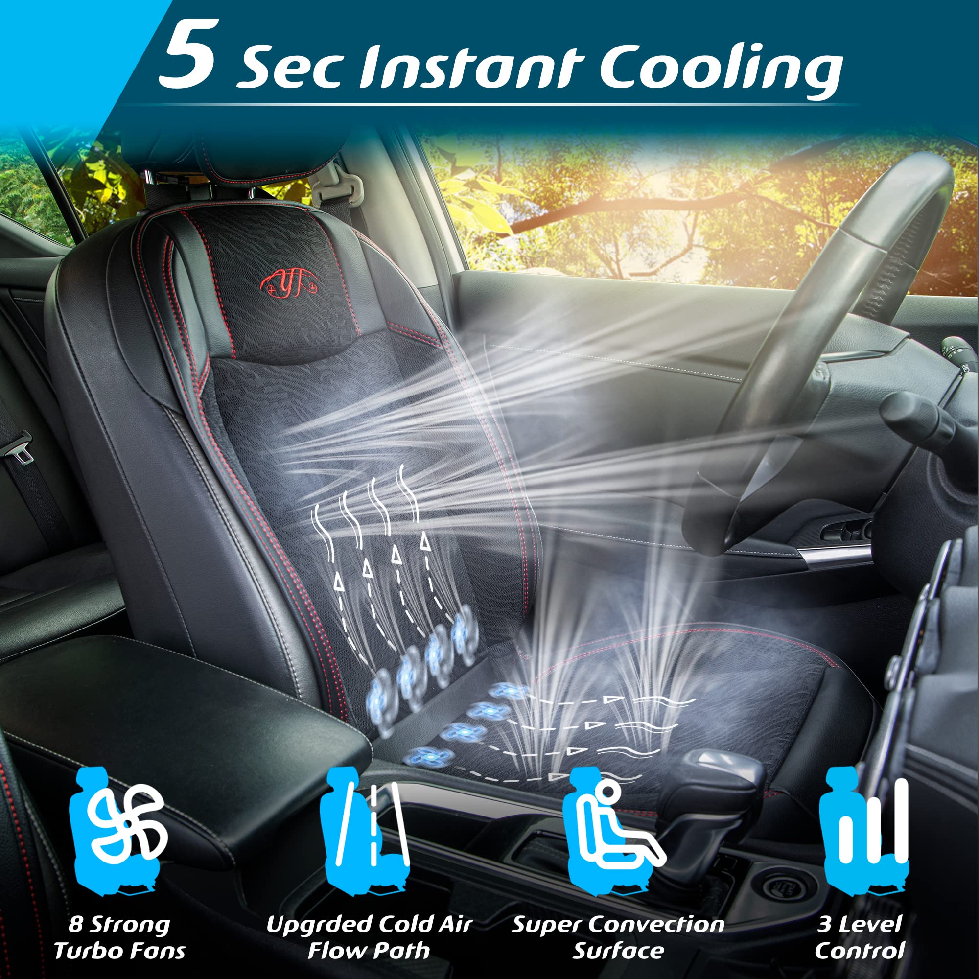 Paffenery Universal Cooling Car Seat Cover - 12V-24V Ventilated Seat Cushion for Cars, SUVs & Trucks | Classic Black | Stay Cool on Long Drives & Hot Summer Days