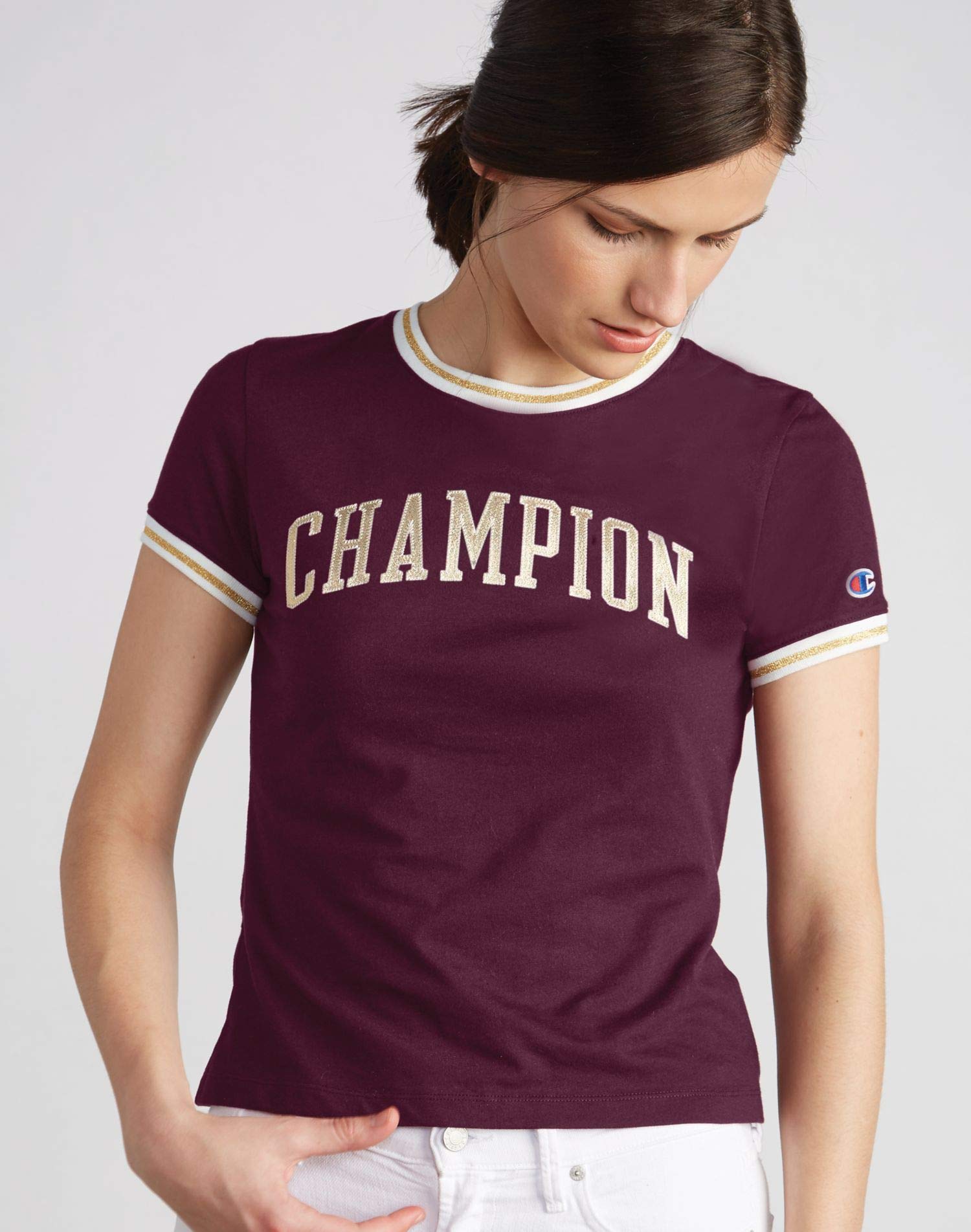 Champion LIFE Women's Tiny Tee - Soft Cotton Short Sleeve T-Shirt (Medium, Pale Violet Rose) for Casual Wear, Gym & Everyday Outfits