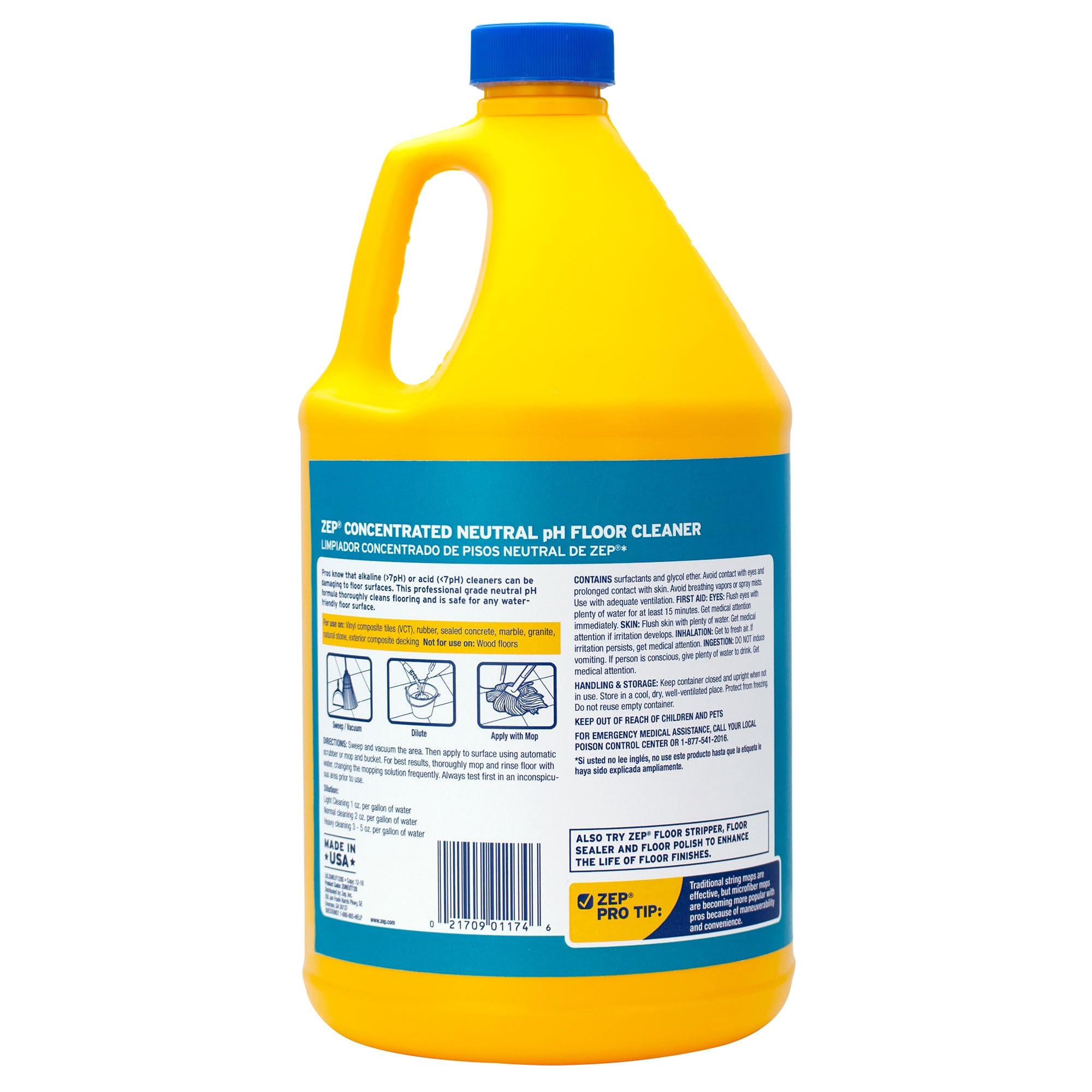 Zep Neutral pH Industrial Floor Cleaner Concentrate - 1 Gallon (Pack of 2) | All-Purpose Commercial & Home Floor Cleaning Solution | Safe for Tile, Vinyl, Concrete & More | ZUNEUT128 | Ideal for Warehouses, Garages & High-Traffic Areas