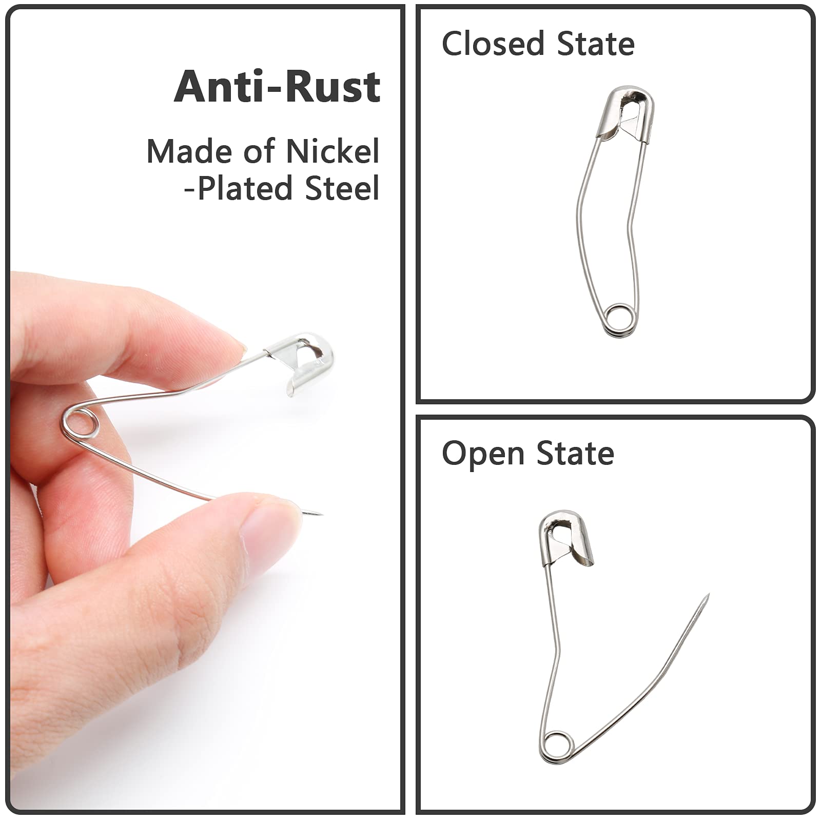 100Pcs Curved Safety Pins Size 3, 2 Inch / 50mm Quilting Basting Pins - Bent Safety Pins for Quilting, Sewing, Knitting and Crafting (Silver) - Perfect for Fabric Basting, Quilt Layers, DIY Projects and Clothing Repairs
