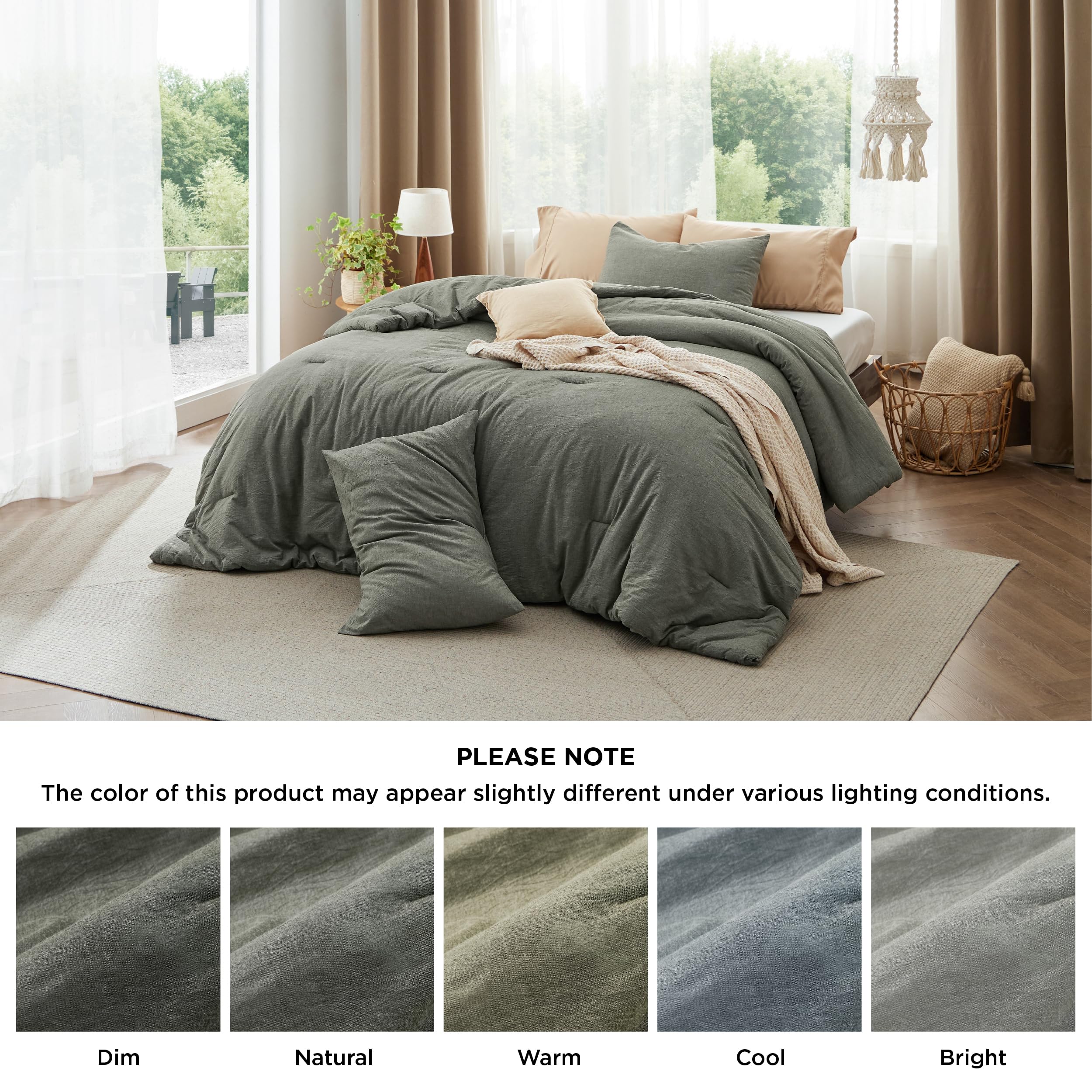Bedsure Queen Comforter Set - Grayish Olive Green, All-Season Cotton for Cozy Sleep