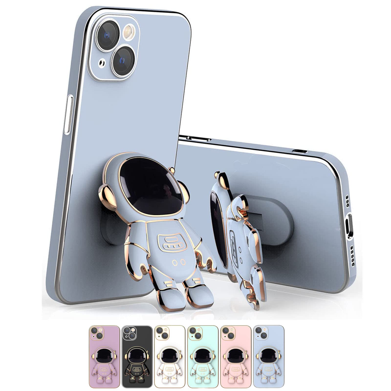 6D Plating Astronaut Phone Case with Stand & Lens Protector for iPhone 13 - Shockproof Protective Cover with Hidden Kickstand (Blue) - Perfect for Space Enthusiasts & Everyday Use