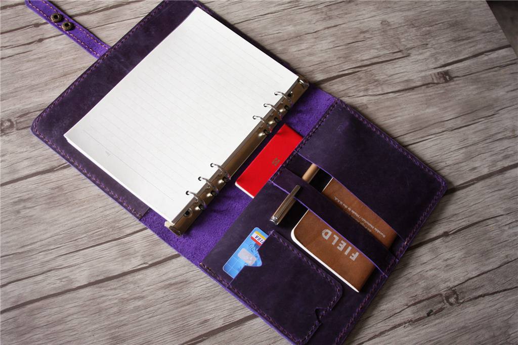 Custom Personalized Purple Leather Binder Notebook Cover - A5 Size, Gift for Office, School & Business Professionals - Perfect for Journaling, Planner & Organizer