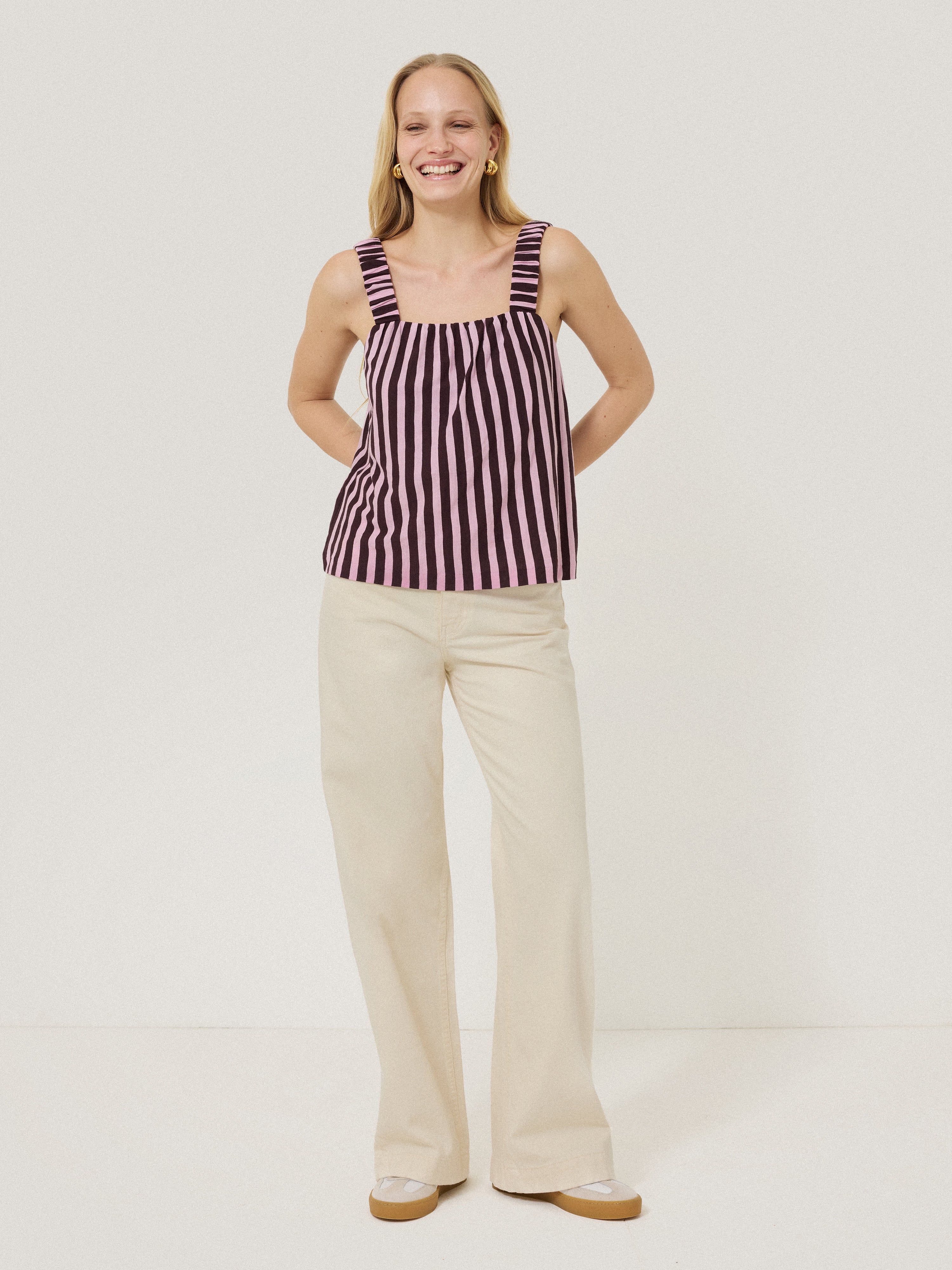Stylish Cotton Slub Stripe Cami Top in Oxblood Red - Perfect for Casual Outings, Layering & Summer Wardrobe