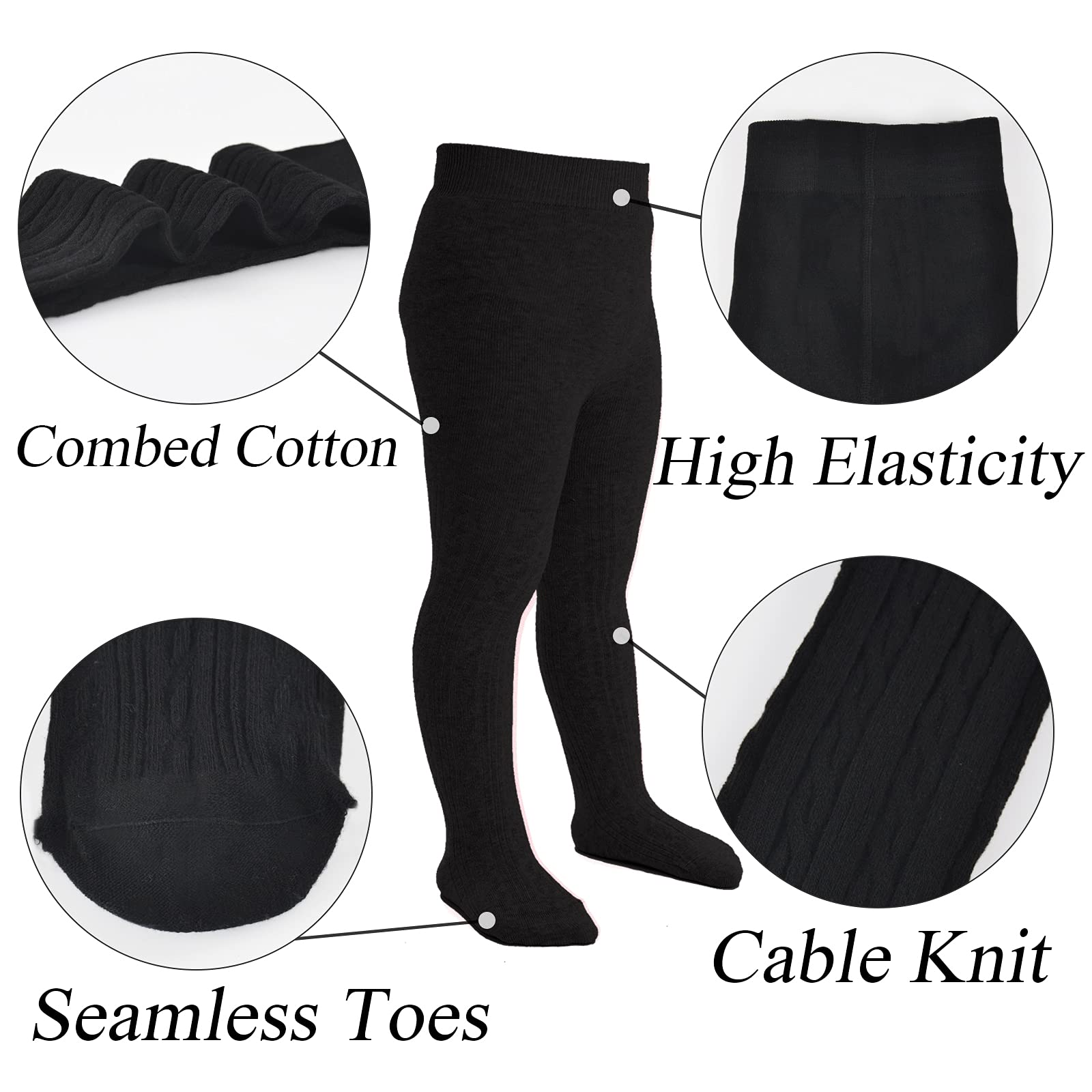 Baby Girl Cable Knit Leggings - Soft Cotton Winter Tights for Toddlers (3/4/5 Pack) | Warm Seamless Stockings for Playdates, Daycare & Cold Weather Outfits