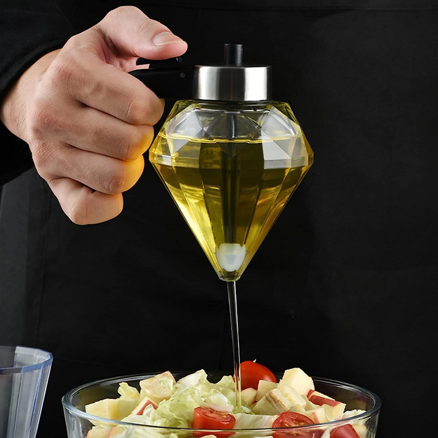 Premium Diamond-Shaped Honey Dispenser Pot - No Drip Syrup Dispenser for Pancakes, Waffles & Desserts | Elegant Honey Jar with Stand Base for Kitchen & Dining | Perfect for Honey, Edible Oil, Vinegar, Soy Sauce & More | Ideal for Breakfast, Tea Time & Family Gatherings