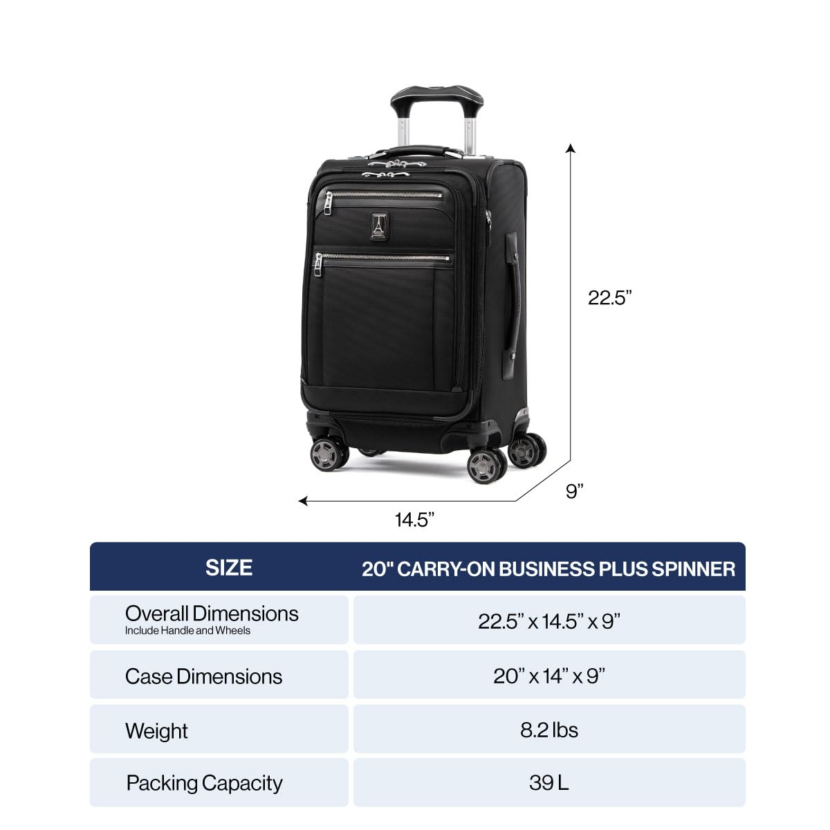 Travelpro Platinum Elite Expandable 20-Inch Carry-On Luggage with 8 Spinner Wheels, USB Port & Laptop/Tablet Sleeves - Navy Blue Suitcase for Men & Women | Perfect for Business Trips & Weekend Getaways