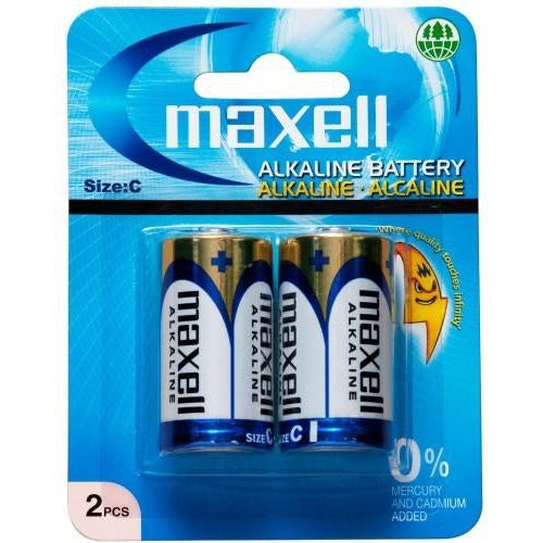 Maxell Alkaline C Batteries 2-Pack - Long-Lasting Power for Flashlights, Toys & Electronics - High-Performance AA Batteries for Home & Office Use