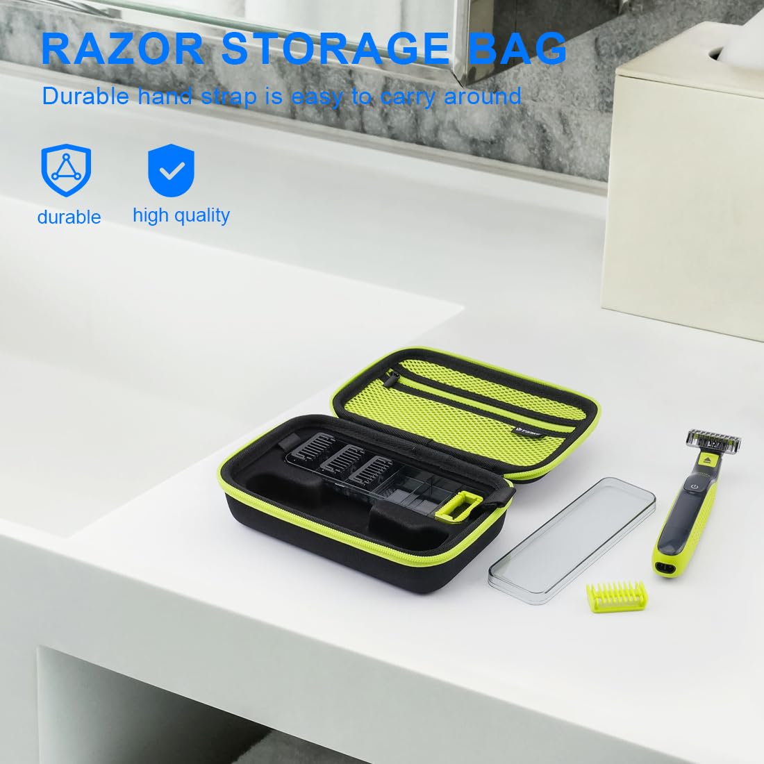 NHPY 1PC Travel Case for Philips One Blade QP2520/QP2530/QP2620/90/70 - Hard Protective Storage Pouch for Beard Trimmer & Replacement Blades (Green) - Perfect for Travel, Gym, and Daily Shaving Kit Organization