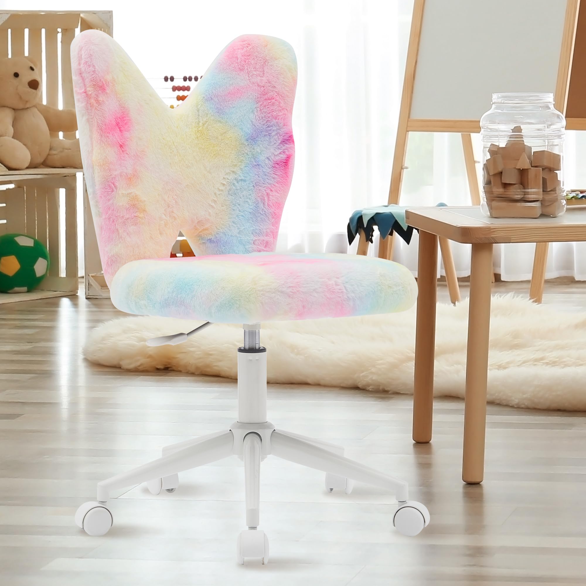 Adjustable Kids Desk Chair with Wheels - Ergonomic Swivel Computer Chair for Children, Soft Butterfly Shaped Back Support - Perfect Study Chair for Girls Bedroom, Homeschooling & Online Learning