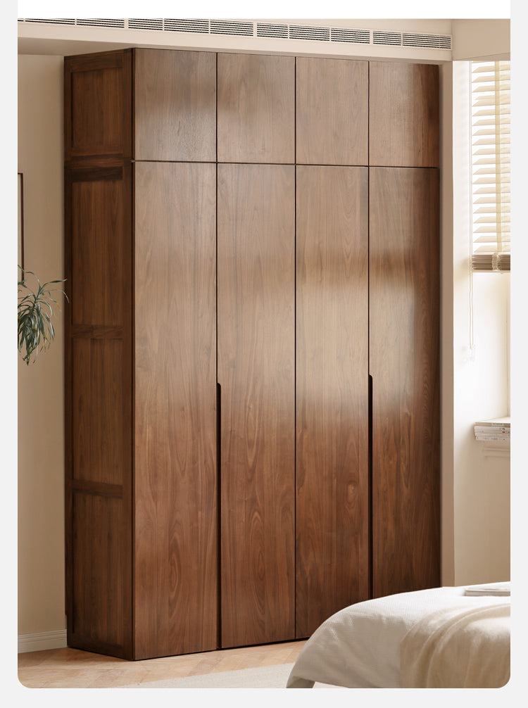 Premium Black Walnut Solid Wood Wardrobe - Double Door Closet with Mirror | Spacious Storage for Bedroom, Walk-in Closet & Guest Room Organization