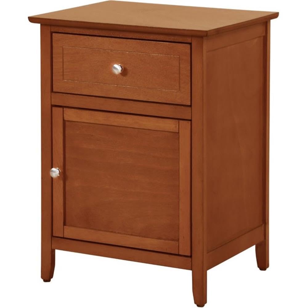 Glory Furniture Izzy 1-Drawer 1-Door Oak Nightstand - Bedside Table for Bedroom, Living Room & Guest Room Storage