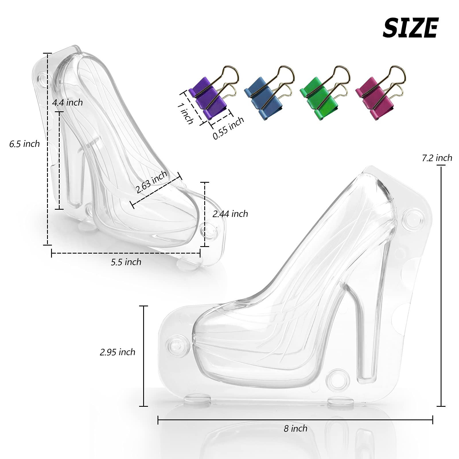 Sakolla 3D High Heel Shoe Chocolate Molds - Large Thick-Soled Stiletto Candy Molds with 4 Clips for Cake Decorating | Perfect for Wedding, Birthday Party Baking & Pastry Making | DIY Dessert Tools for Special Occasions