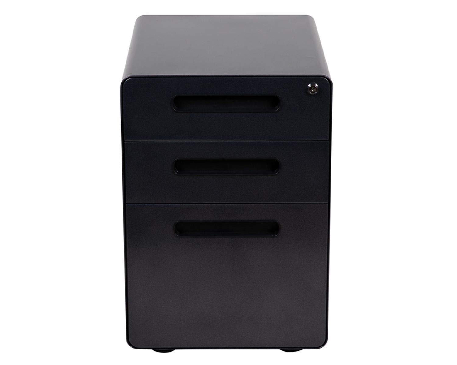 Flash Furniture Wren Ergonomic 3-Drawer Mobile Locking File Cabinet with Anti-Tilt Mechanism & Hanging Drawer - Legal & Letter Size File Storage - Ideal for Office, Home Office, and Workspace Organization (Black)