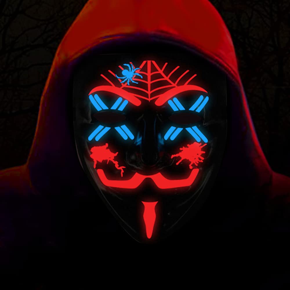Glow in the Dark LED Light Up Mask - Halloween Cosplay Costume Accessories for Men, Women & Kids - Perfect for Parties, Raves & Night Events