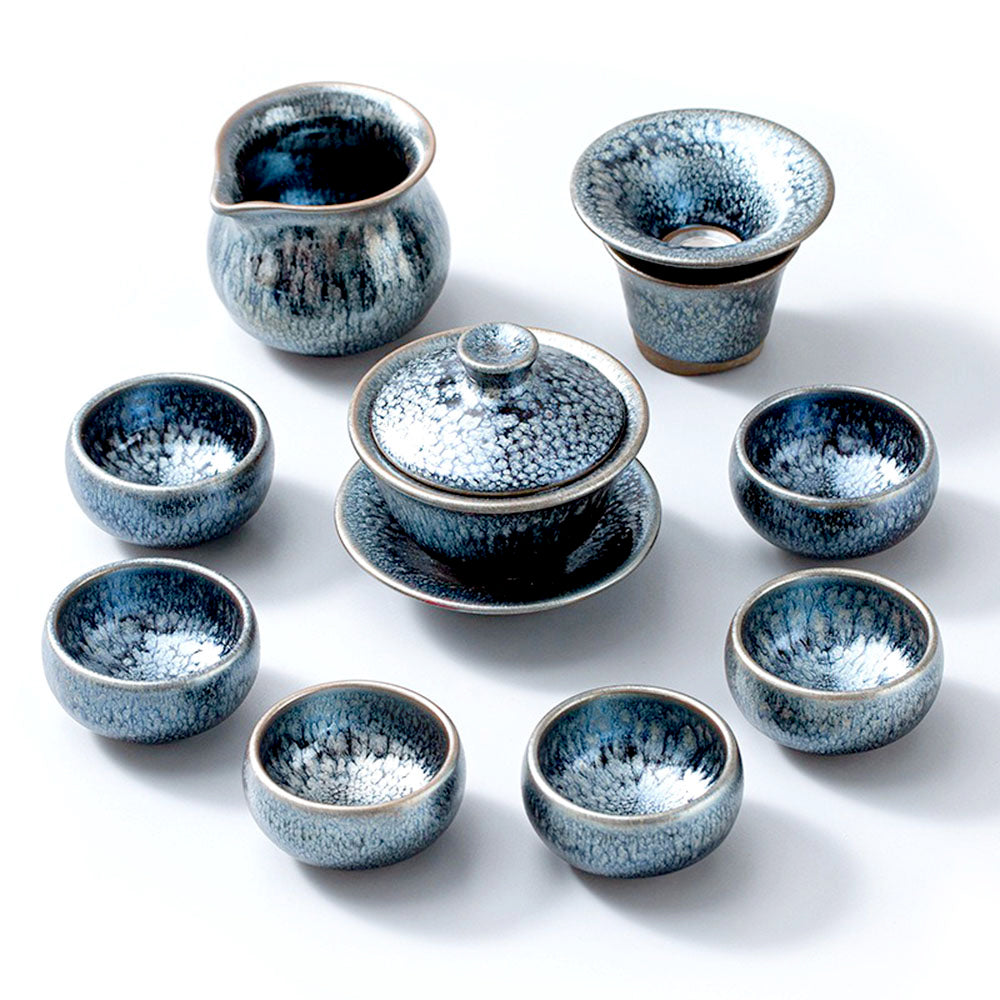 Handmade Tenmoku Tianmu Jian Zhan Tea Set - Traditional Japanese Style Ceramic Matcha Bowl & Cup Set for Tea Ceremony, Zen Meditation & Home Decor