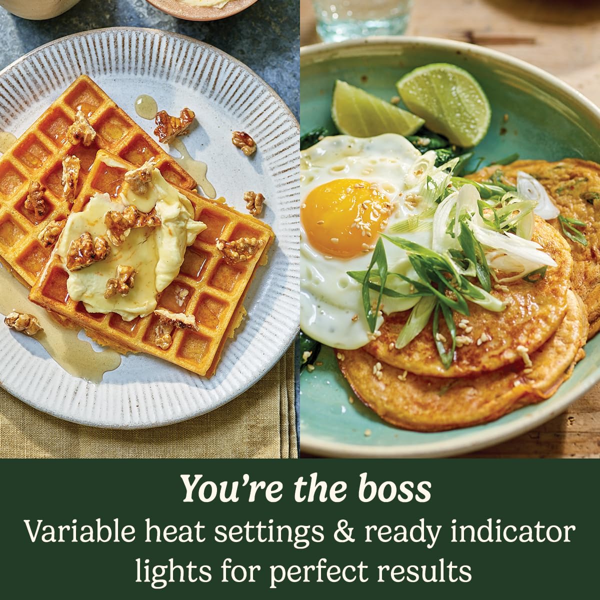 Cuisinart Electric Waffle Maker & Pancake Grill - Non-Stick Interchangeable Plates, Even Heating to 210°C, Dishwasher Safe, Frosted Pearl - Perfect for Breakfast, Brunch & Family Gatherings
