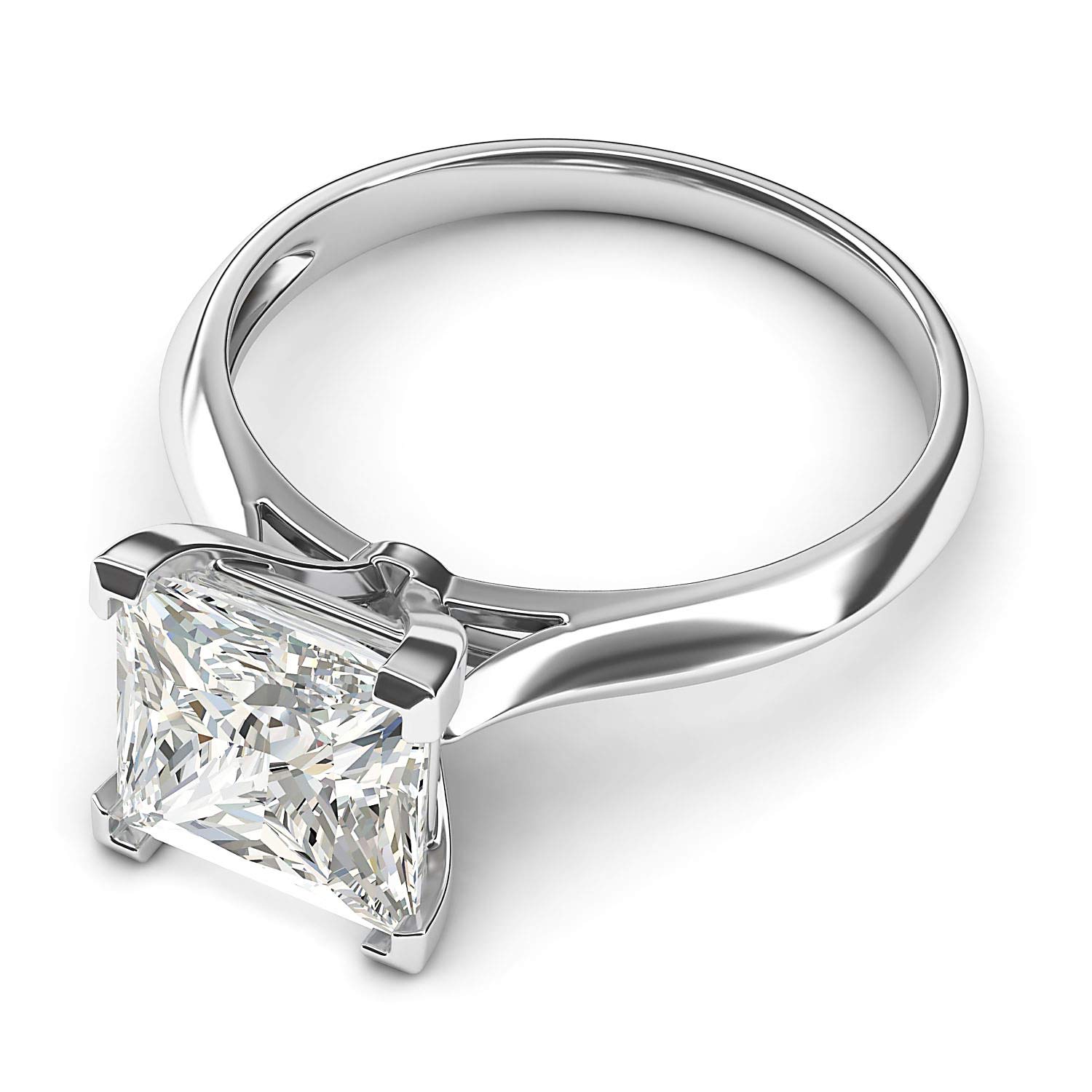 14K White Gold Square 8mm Simulated Princess Cut Diamond Engagement Ring - Knife Edge Promise Bridal Ring for Women | Perfect for Proposals, Anniversaries & Wedding Bands